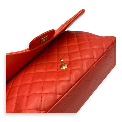Chanel Classic Orange Shoulder Bag in Lambskin, Brushed Gold hardware_9