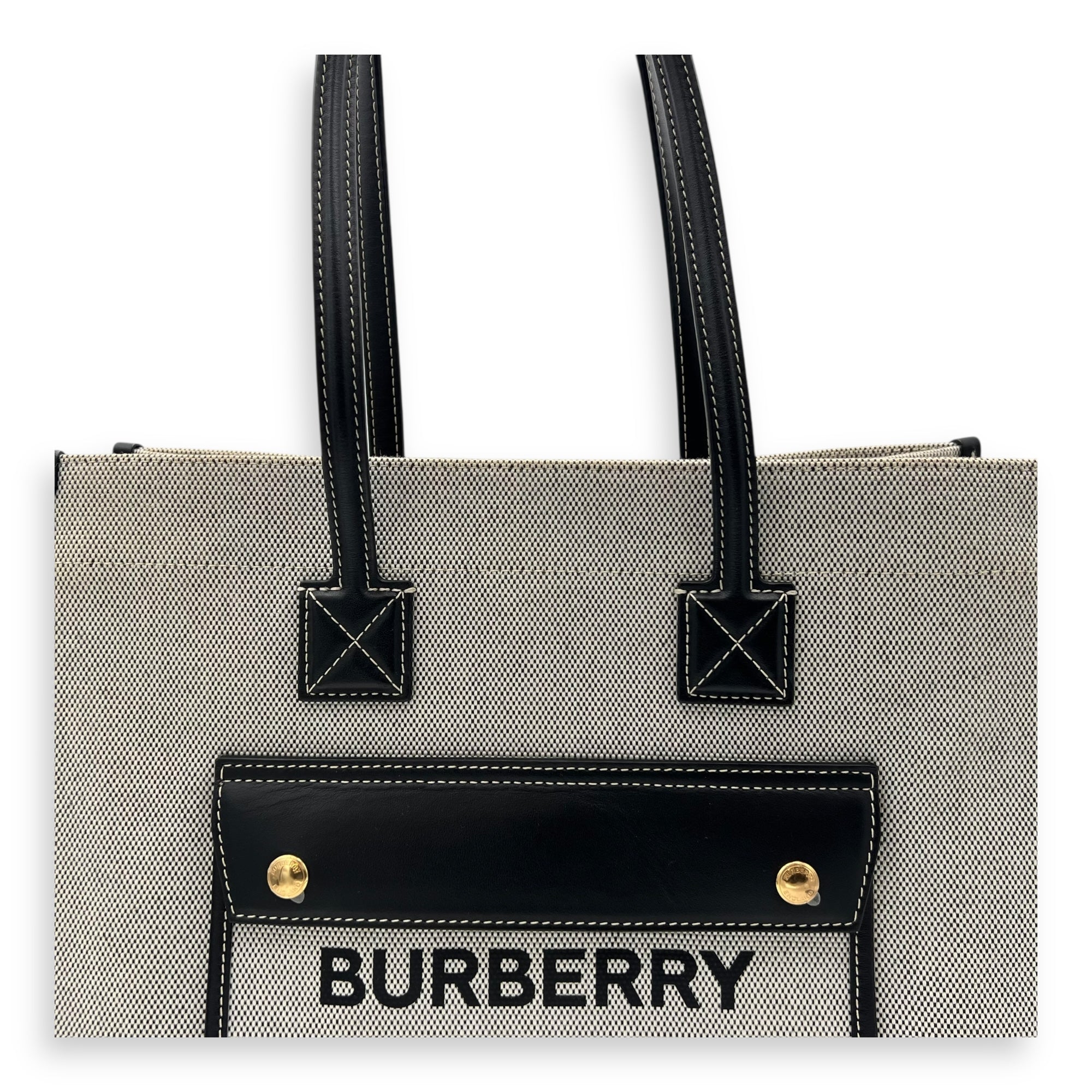Burberry Freya Tote Bag Black in Canvas, Gold hardware_9