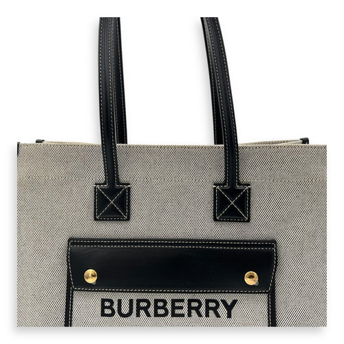 Burberry Freya Tote Bag Black in Canvas, Gold hardware_9