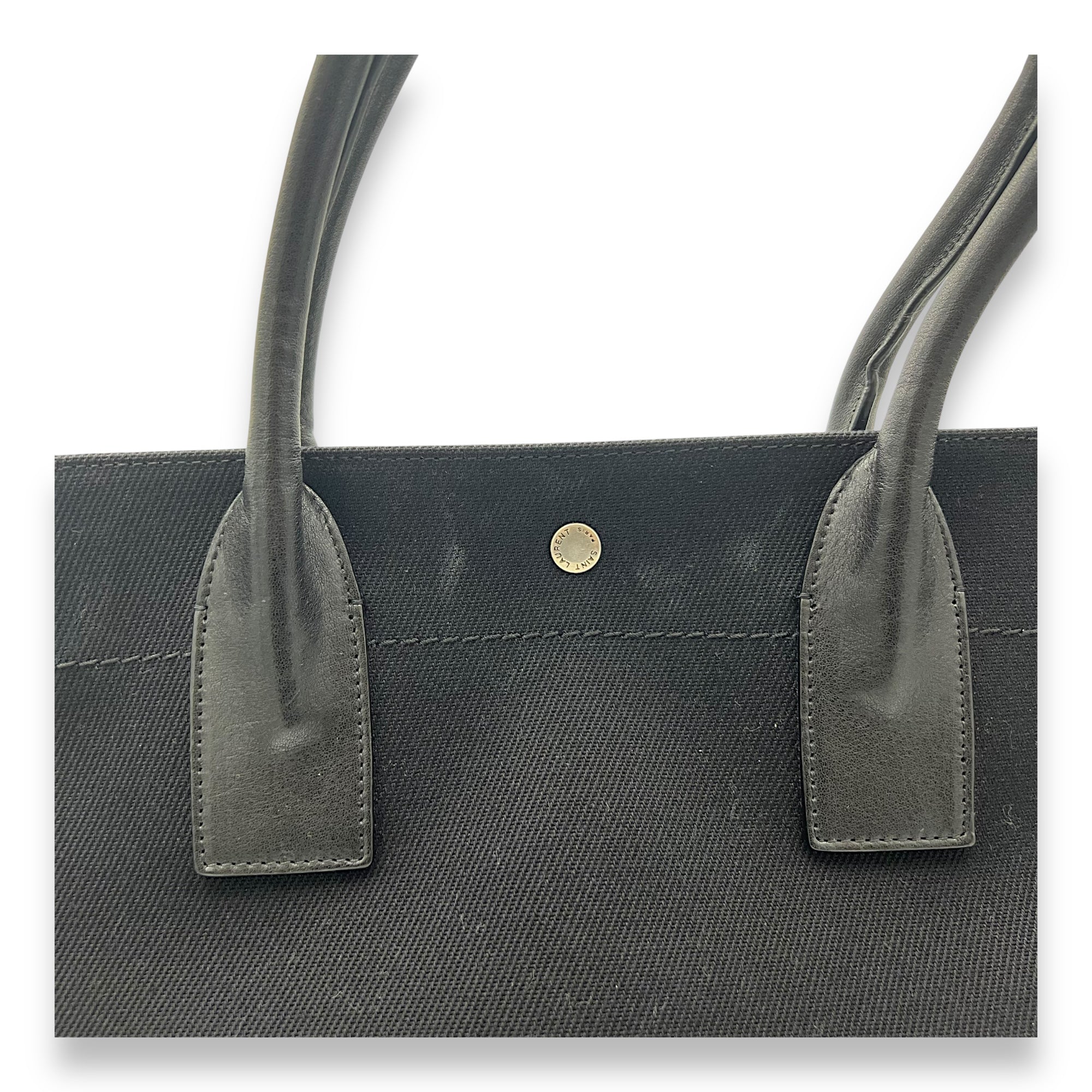 Saint Laurent Rive Gauche Tote Bag Black in Canvas, Silver hardware_9