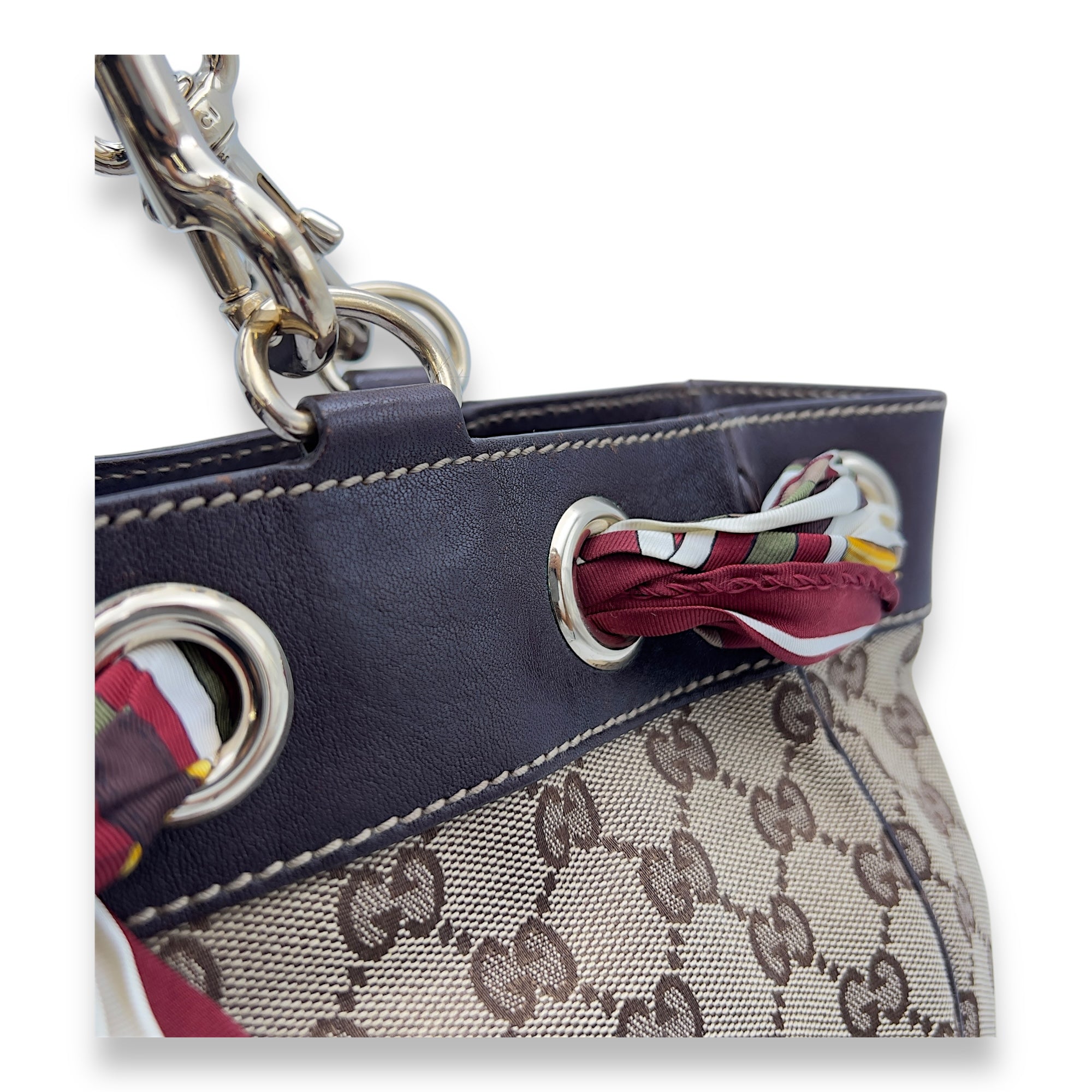 Gucci GG Brown Tote Bag in Canvas, Light Gold hardware_9