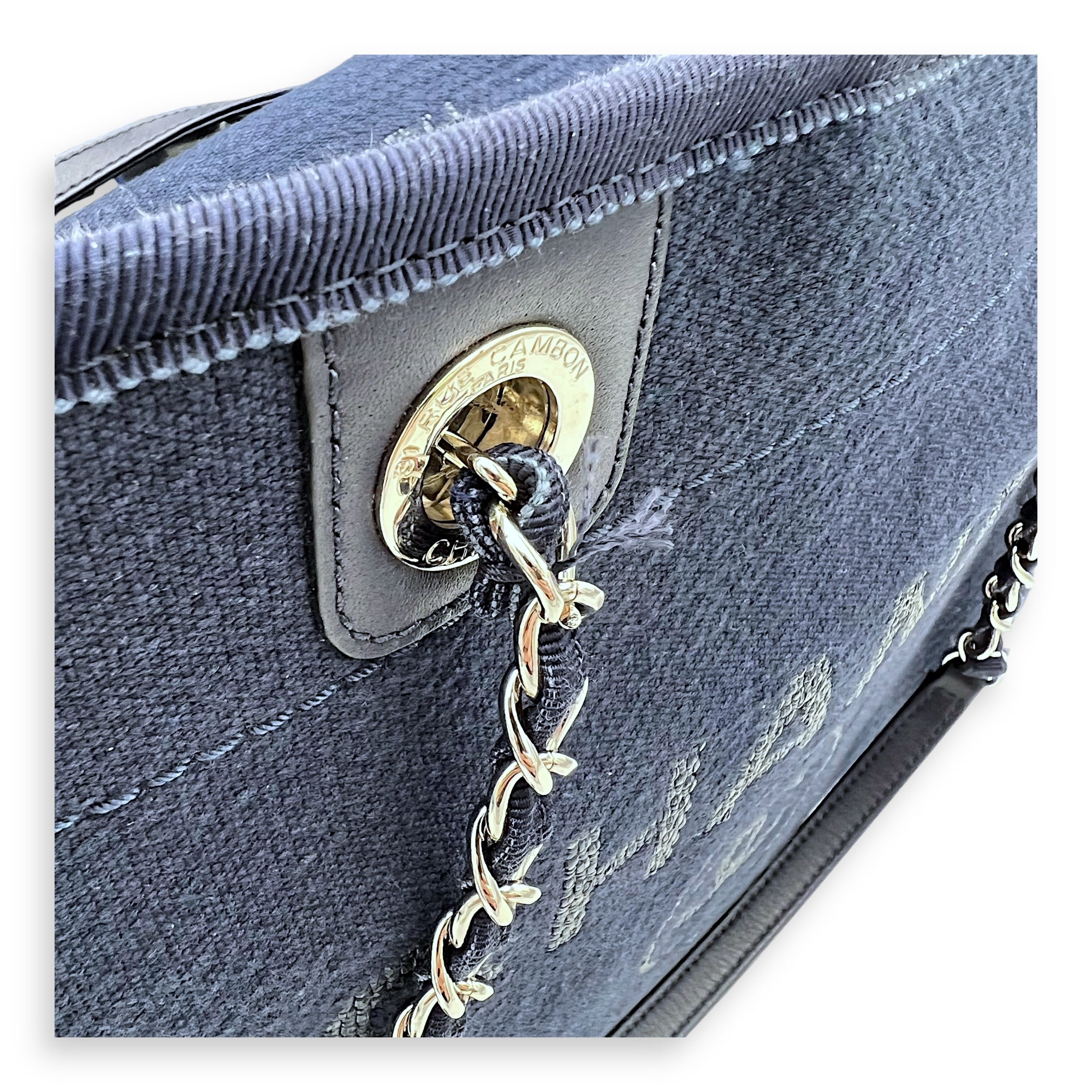 Chanel Deauville Small Blue Tote Bag in Canvas, Silver hardware_9