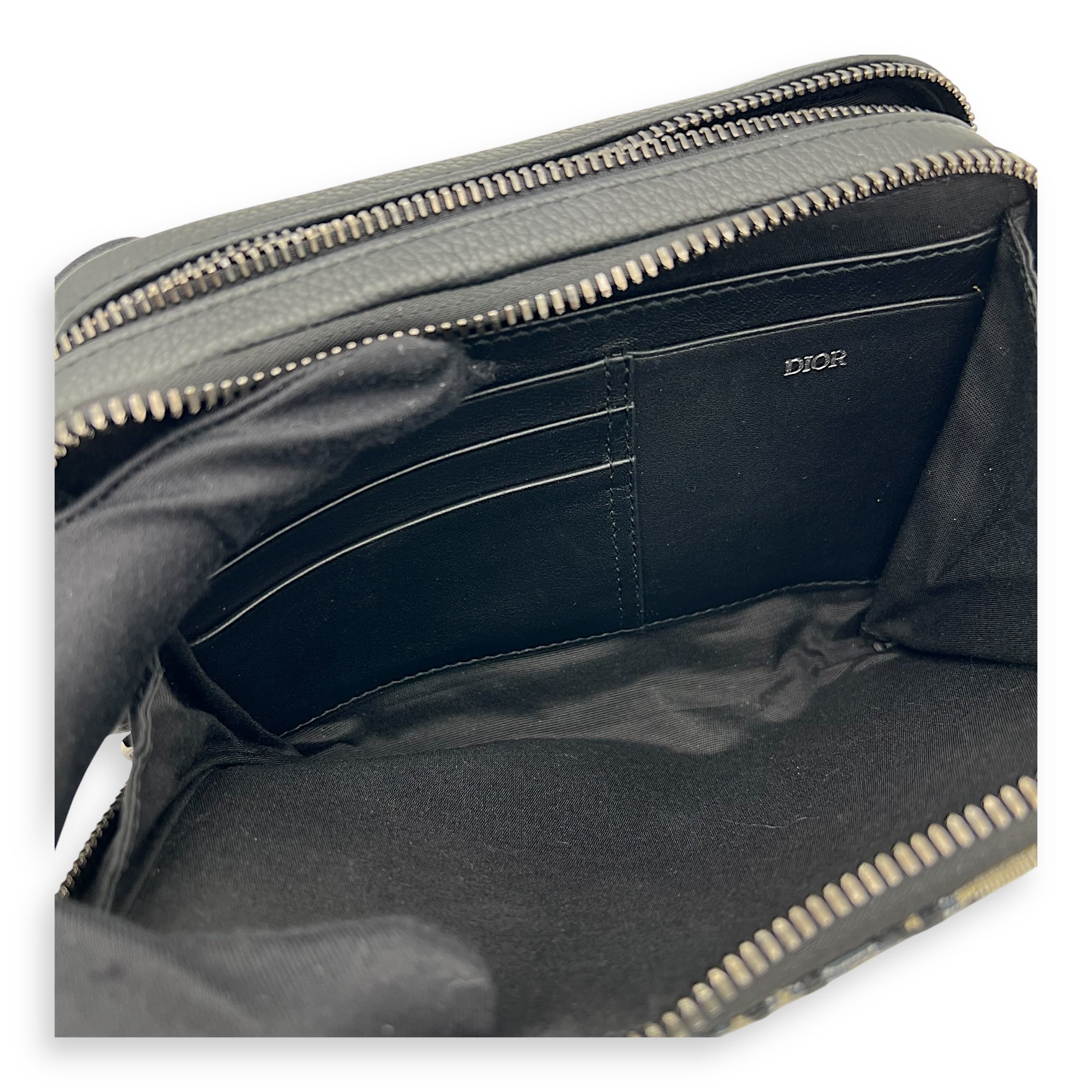 Christian Dior Zipped Pouch Shoulder Bag Blue in Jacquard, Silver hardware_6