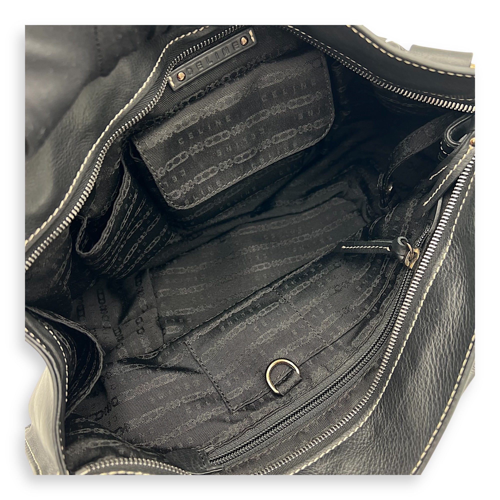 Celine Bittersweet Black Top Handle Bag in Calfskin, Silver hardware_6