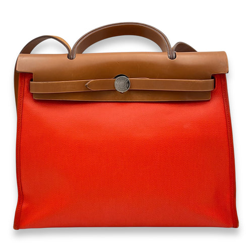 Hermès Herbag 31 Orange Mecano/ Ecru-beige/ Fauve Shoulder Bag in Toile, Palladium hardware_1
