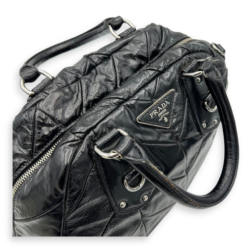 Prada Quilted Top Handle Bag Black in Glazed Calfskin, Silver hardware_9