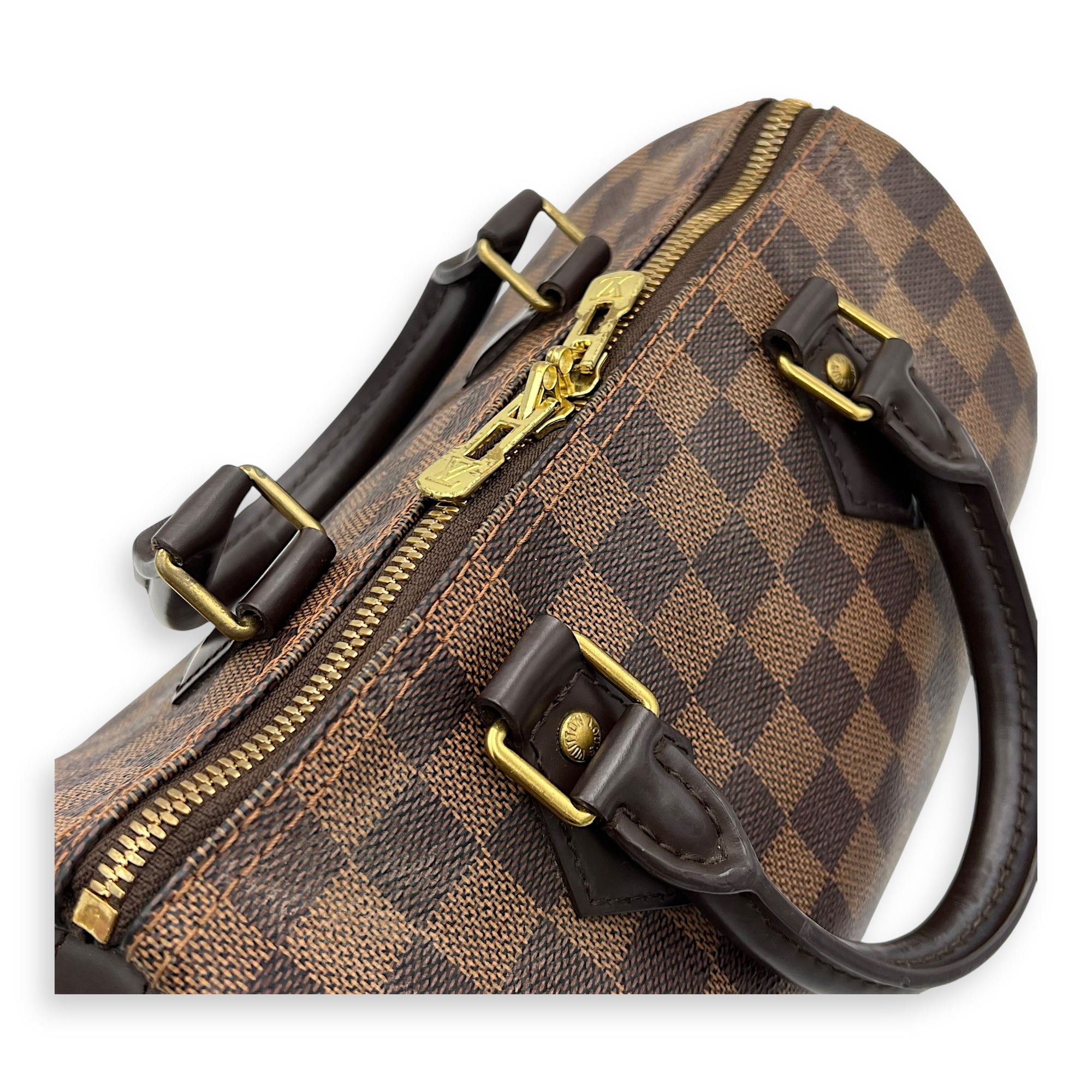 Louis Vuitton Speedy Bandouliere Top Handle Bag 25 Brown in Coated Canvas, Gold hardware_9