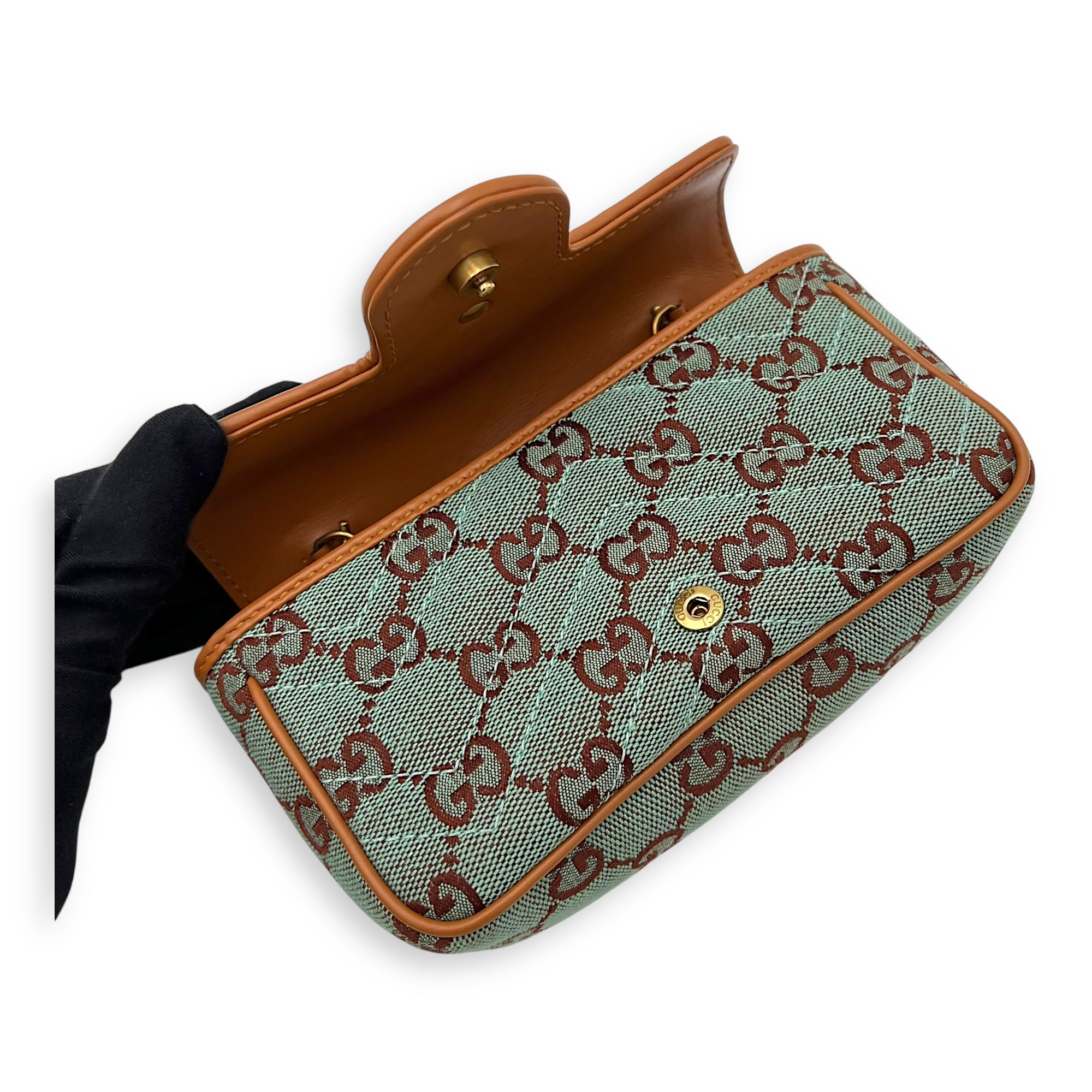 Gucci GG Marmont Crossbody Bag Super Mini Blue in Denim, Gold hardware_9