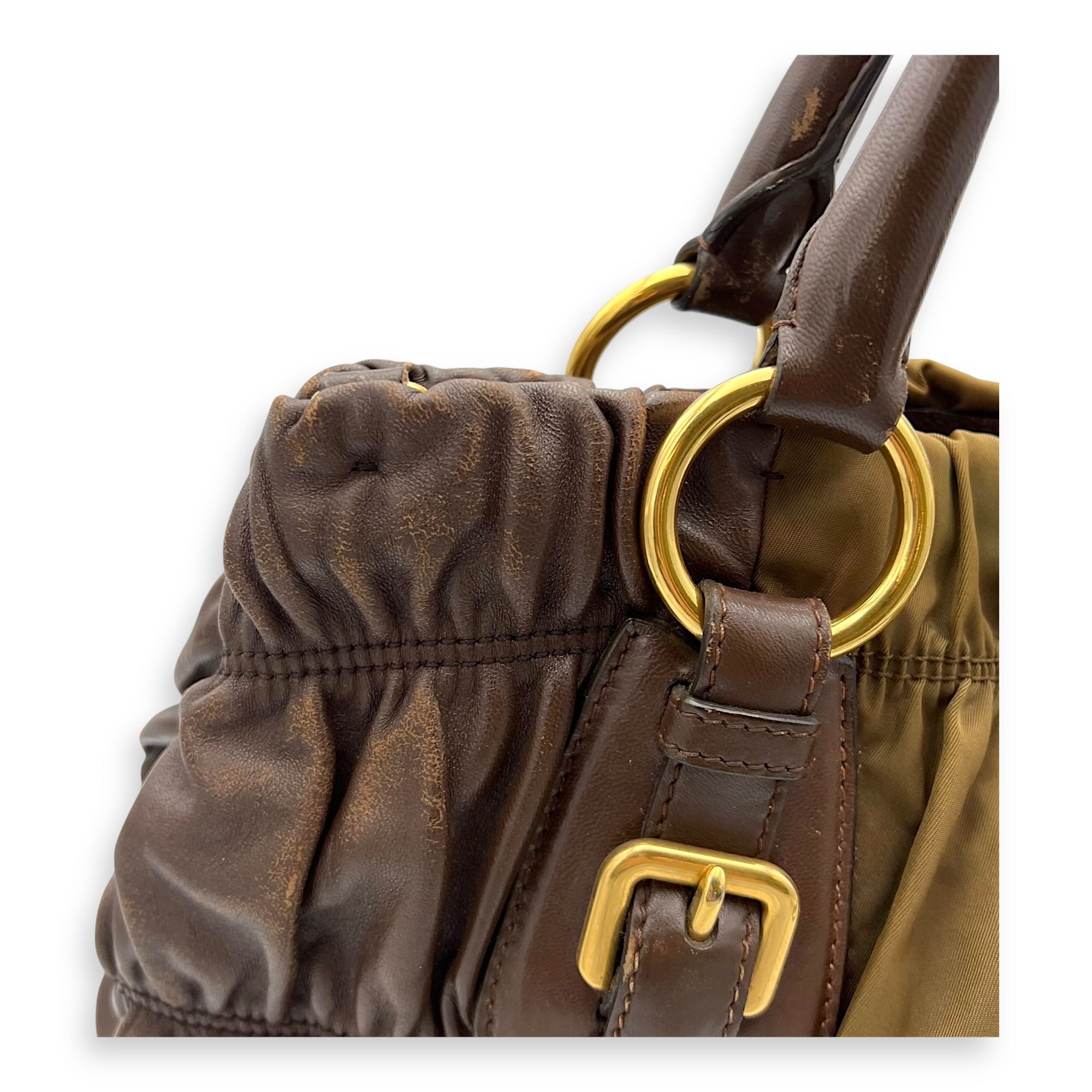 Prada Vintage Top Handle Bag Green in Nylon, Gold hardware_9