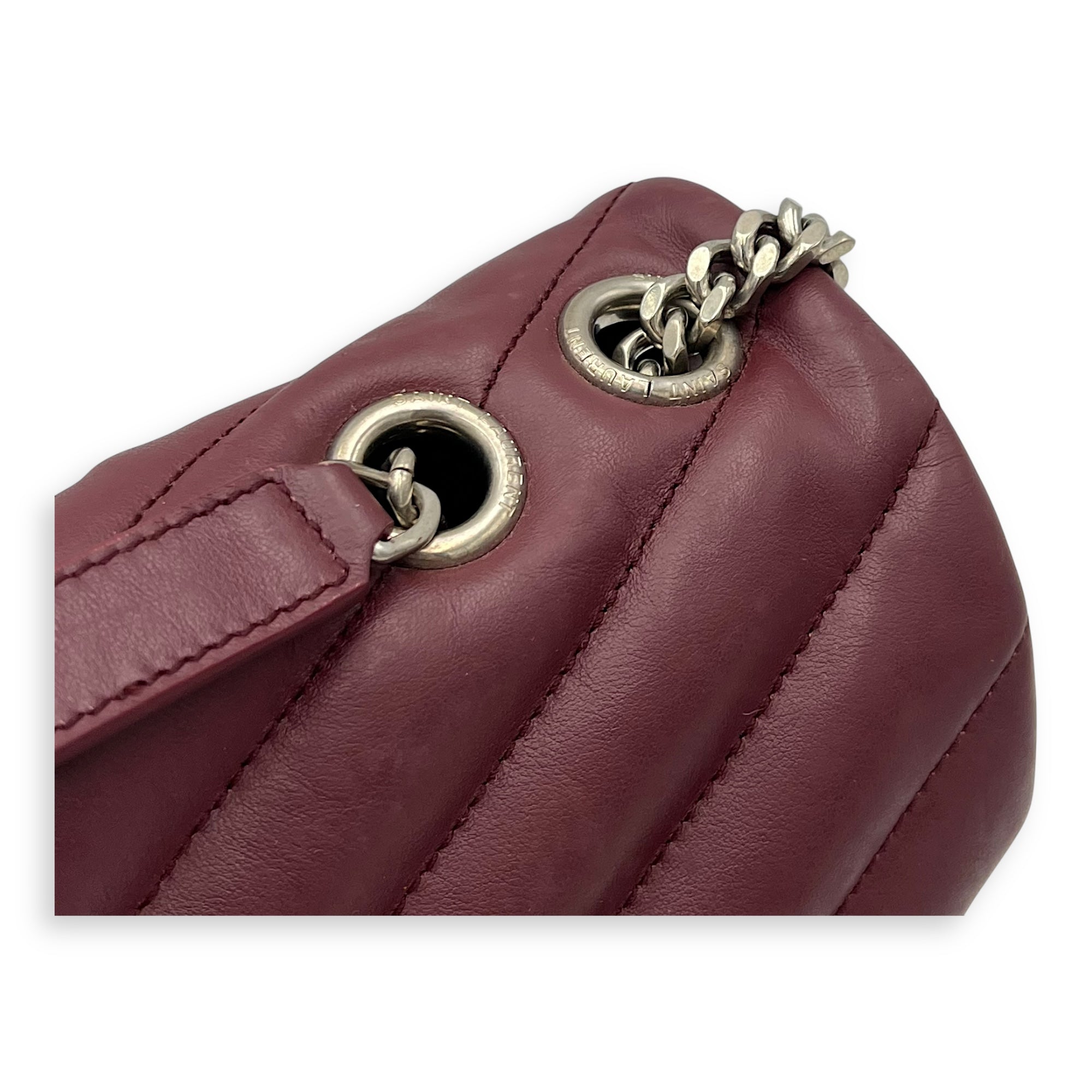 Saint Laurent Loulou Crossbody Bag Medium Red in Calfskin, Silver hardware_9
