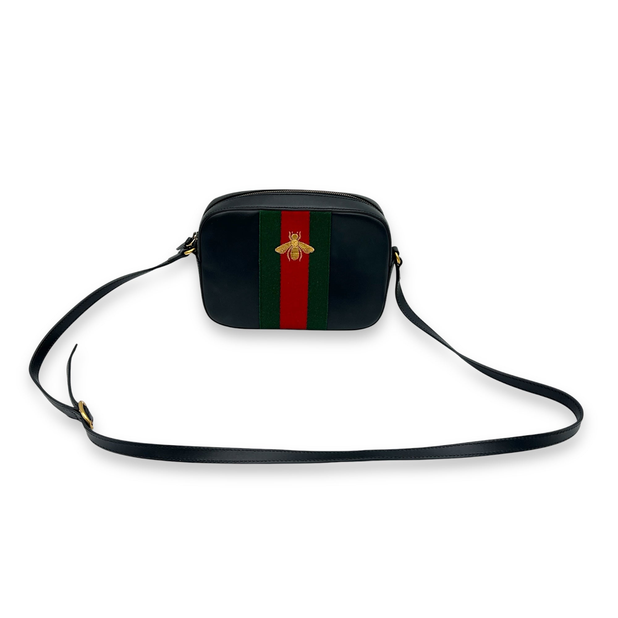 Gucci Bee Crossbody Bag Black in Calfskin, Gold hardware_9