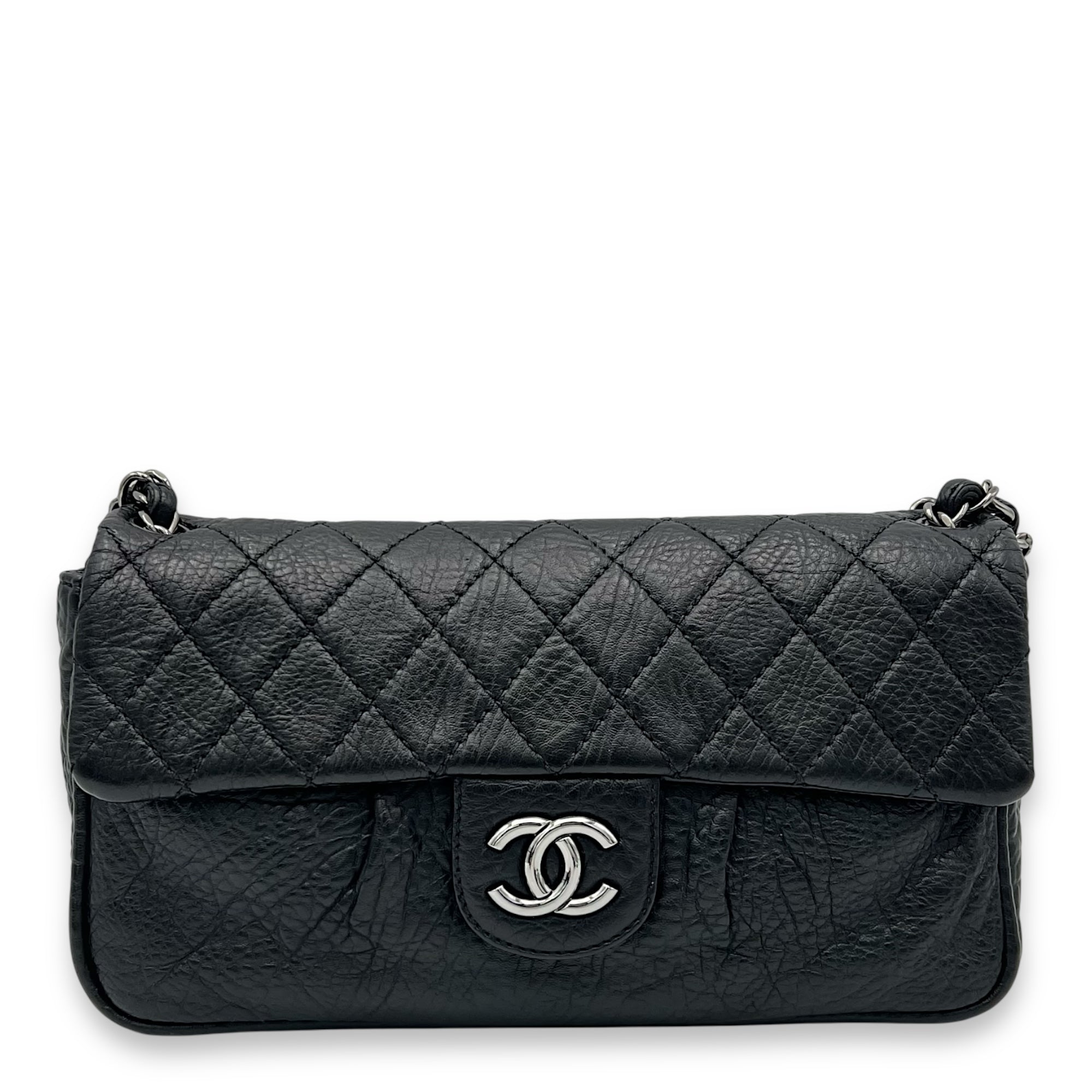 Chanel CC Flap bag Black Shoulder Bag in Calfskin, Silver hardware_1