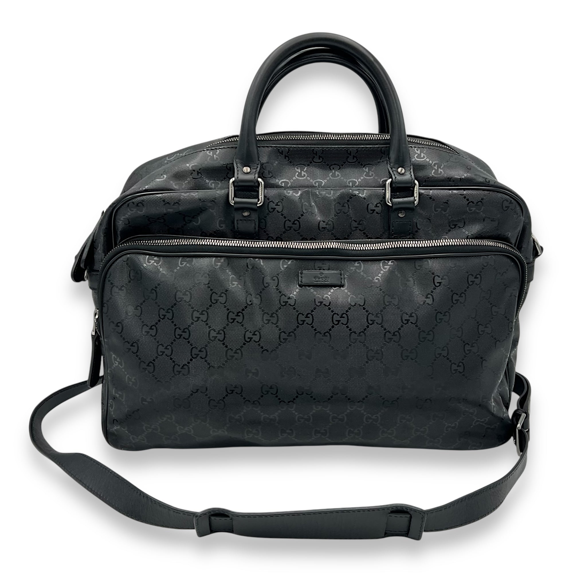 Gucci GG Top Handle Bag Black in Coated Canvas, Silver hardware_9