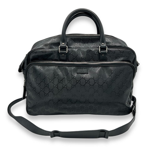 Gucci GG Top Handle Bag Black in Coated Canvas, Silver hardware_9