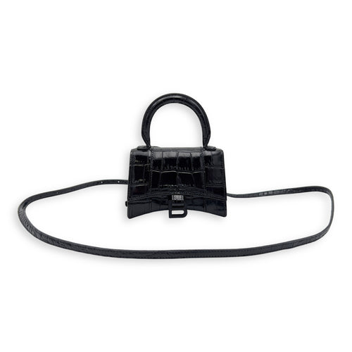 Balenciaga Hourglass Mini Black Top Handle Bag in Crocodile Embossed Calfskin, Lacquered Metal hardware_7