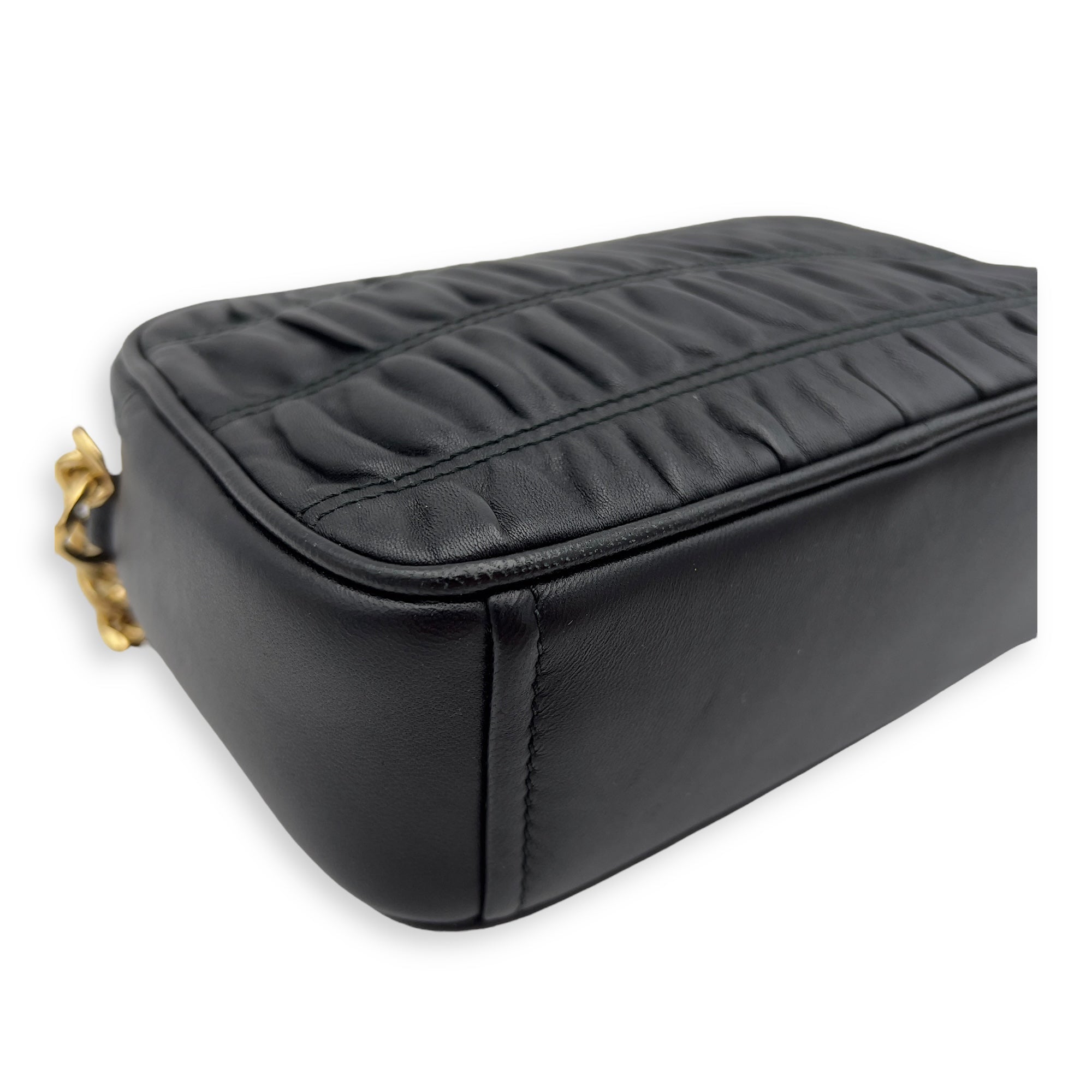 Prada Gaufre Camera Black Crossbody Bag in Lambskin, Gold hardware_11