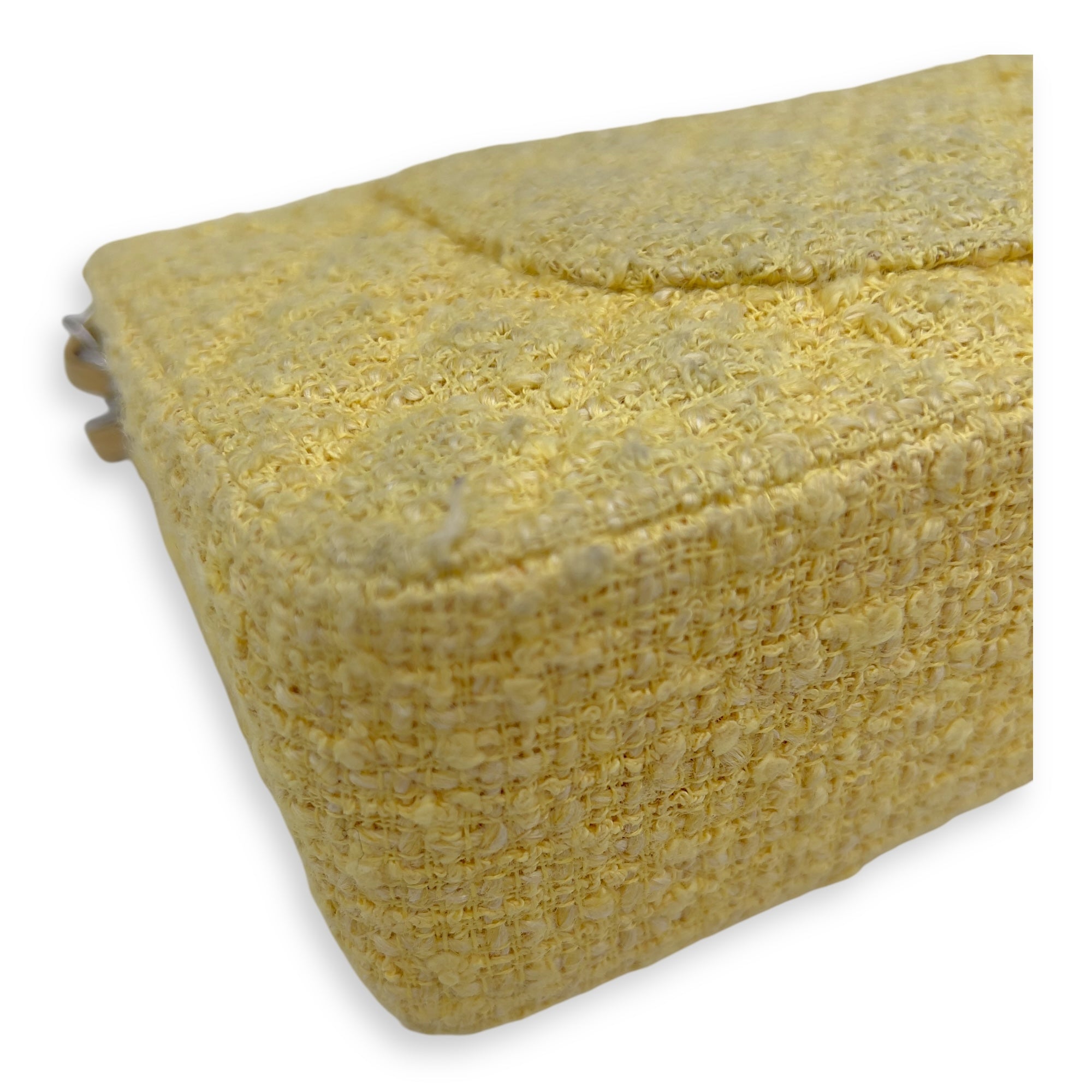 Chanel Classic Shoulder Bag Yellow in Tweed, Silver hardware_11