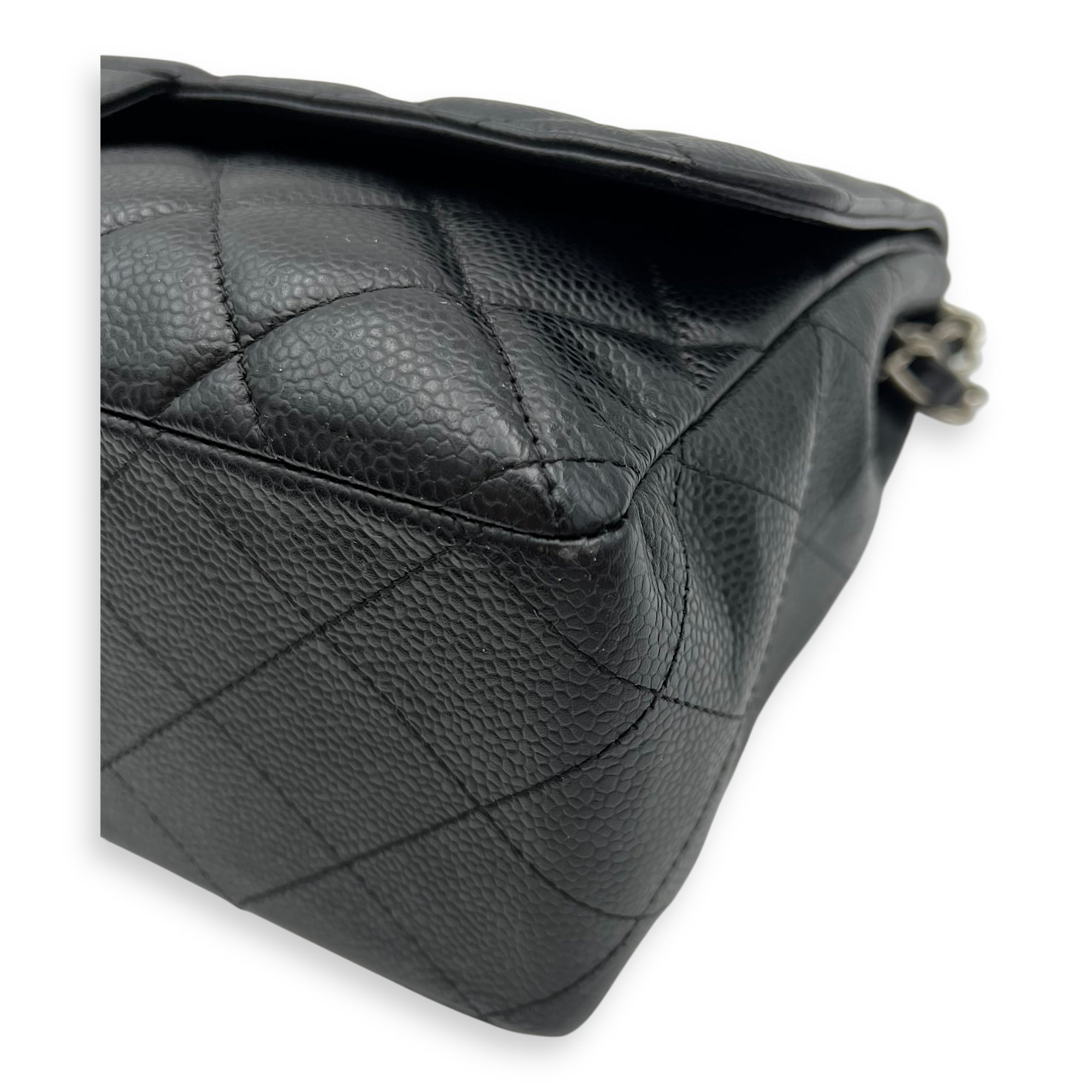 Chanel Classic Shoulder Bag Jumbo Black in Caviar Leather, Silver hardware_7