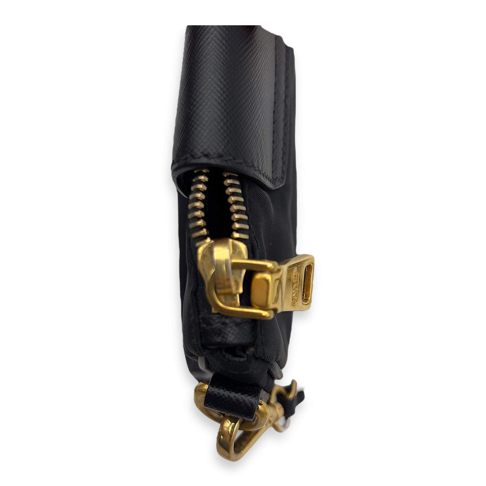 Prada Tessuto Crossbody Bag Small Black in Nylon, Gold hardware_9