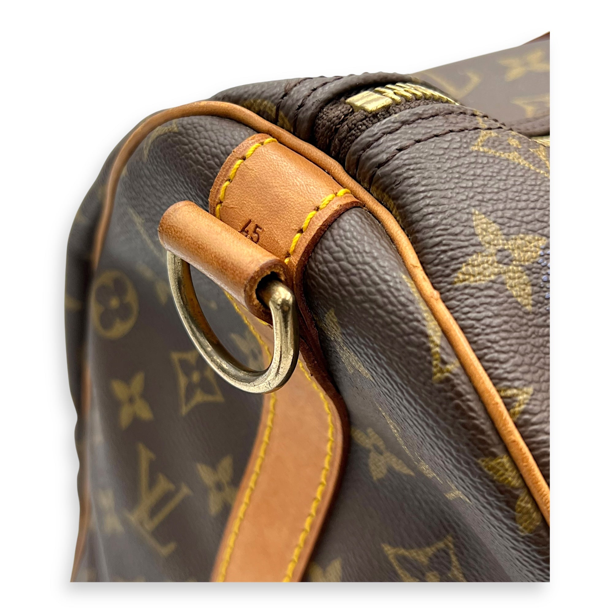 Louis Vuitton Keepall Top Handle Bag 45 Brown in Monogram Coated Canvas, Gold hardware_9
