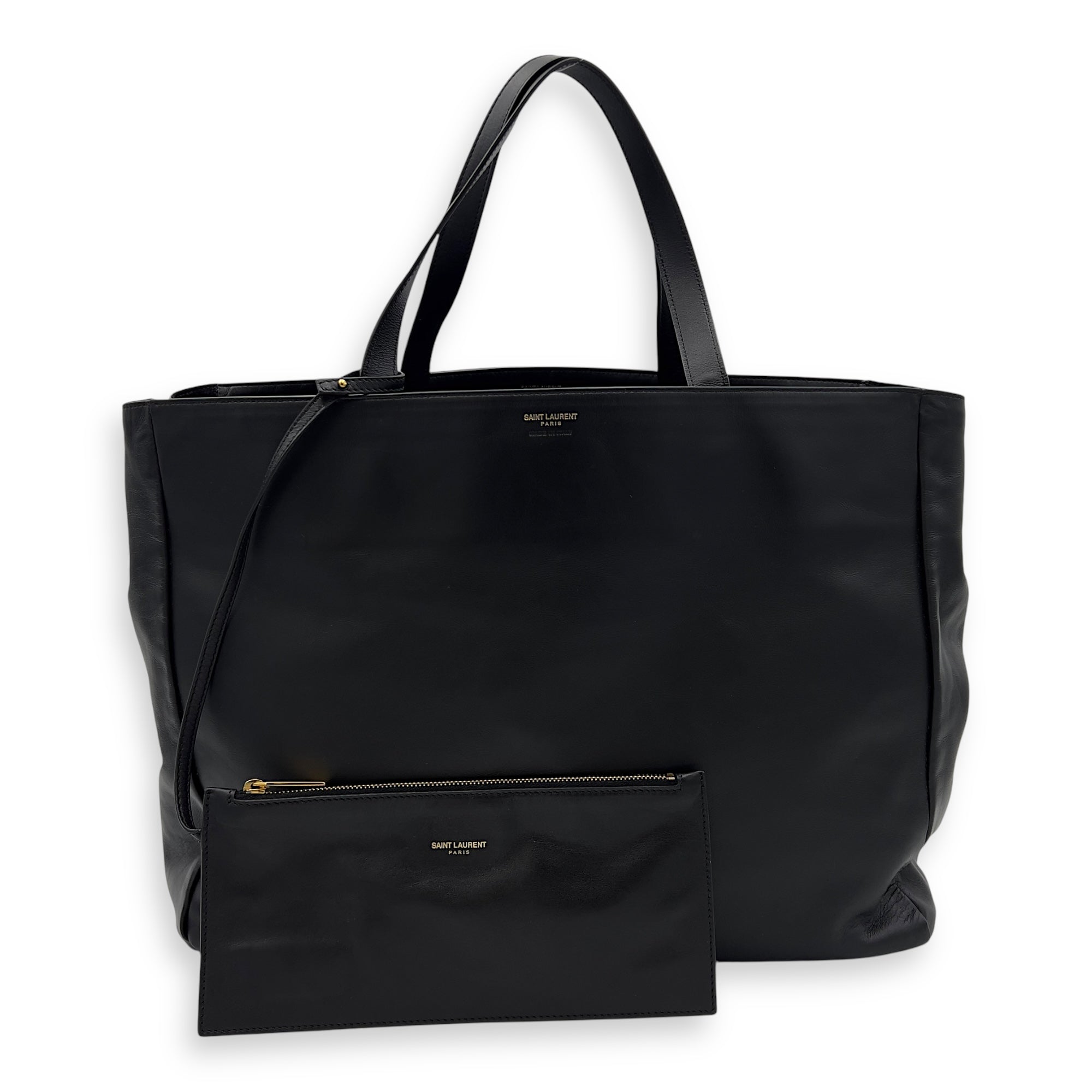 Saint Laurent Shopper Black Tote Bag in Calfskin, Gold hardware_9