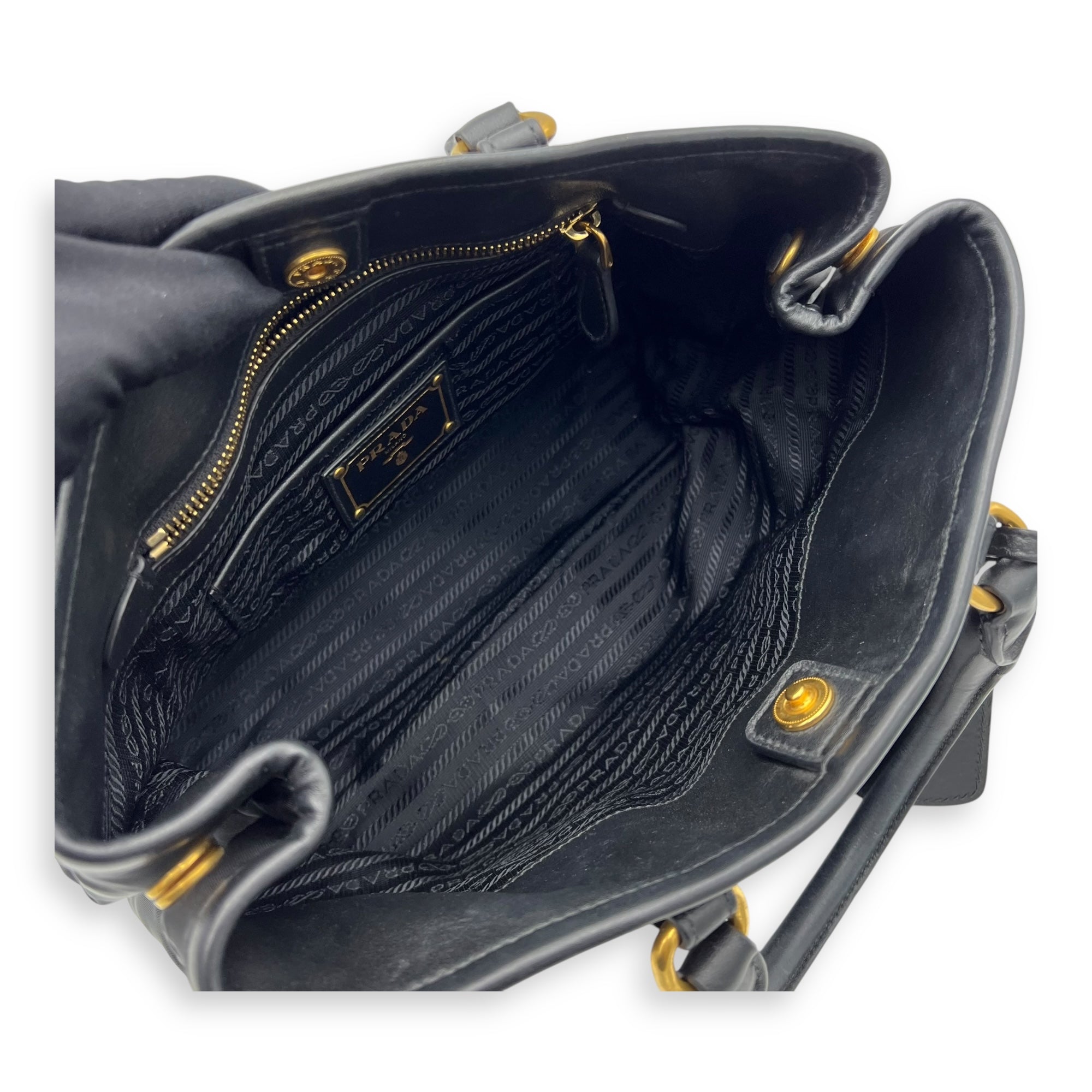 Prada Logo Black Top Handle Bag in Nylon, Gold hardware_9