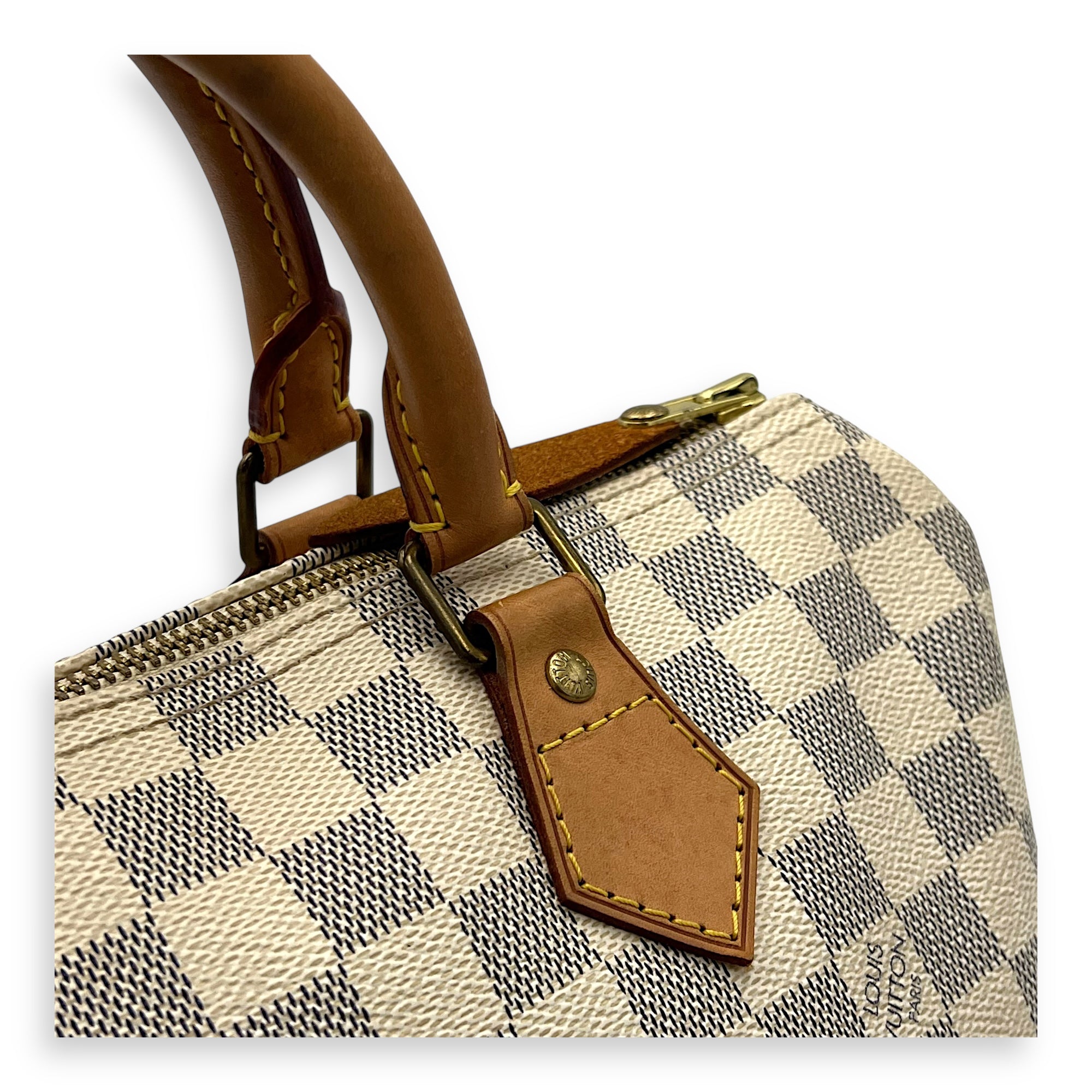 Louis Vuitton Speedy Top Handle Bag 30 White in Canvas, Gold hardware_9