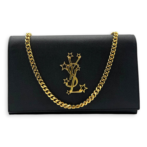 Saint Laurent Star Monogram Black Wallet On Chain in Calfskin, Gold hardware_9
