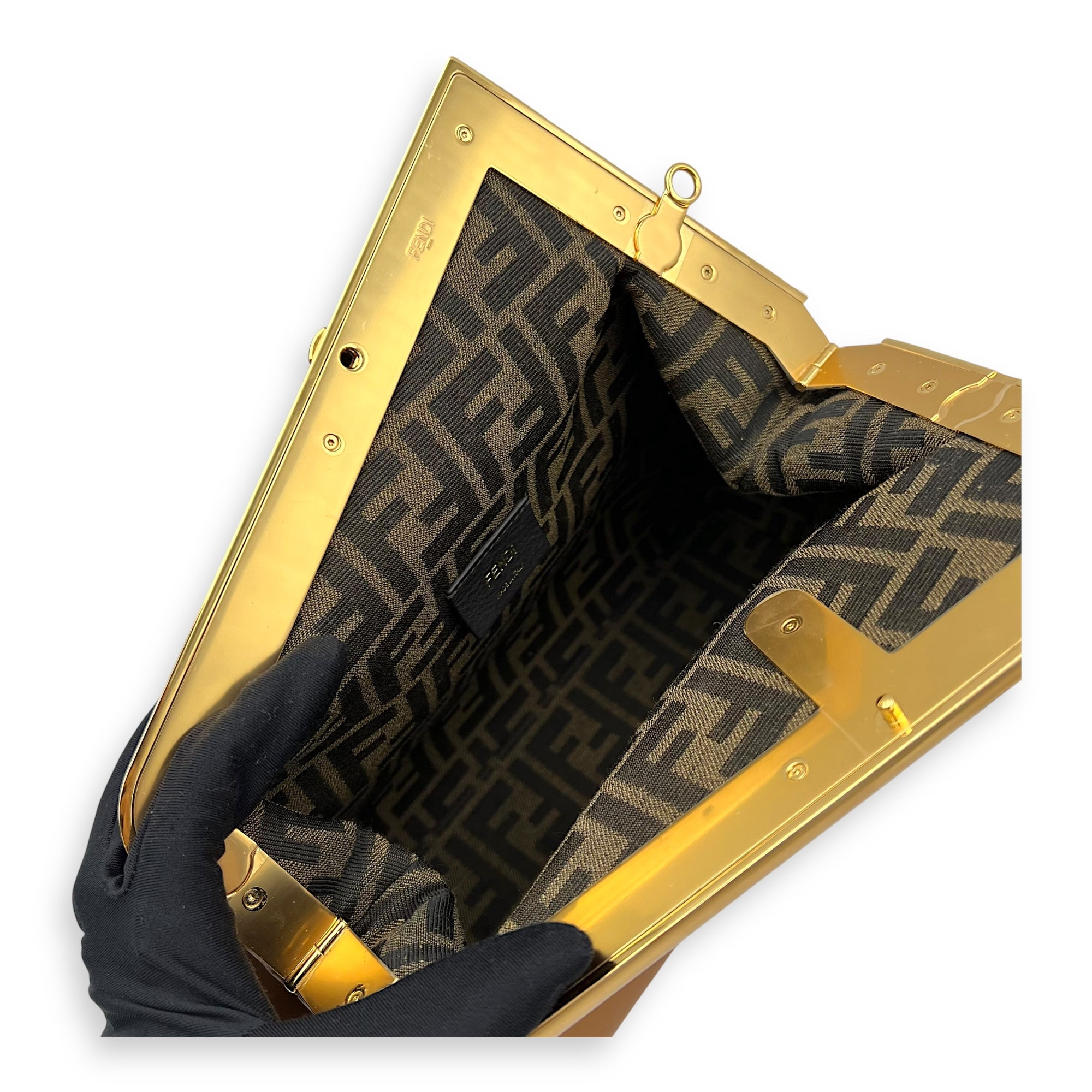 Fendi First Clutch Brown in Calfskin, Gold hardware_9