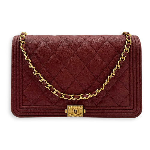Chanel Boy Wallet On Chain Red in Caviar Leather, Gold hardware_9