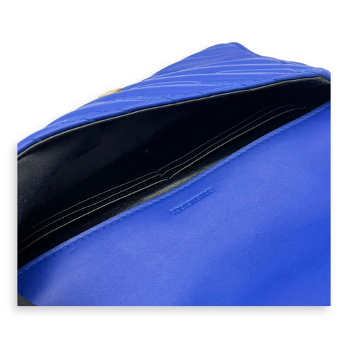 Balenciaga Logo Shoulder Bag Blue in Calfskin, Gold hardware_9