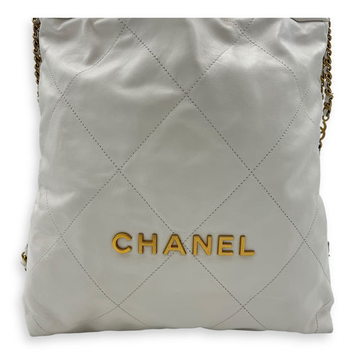 Chanel C22 Backpack White in Calfskin, Gold hardware_8
