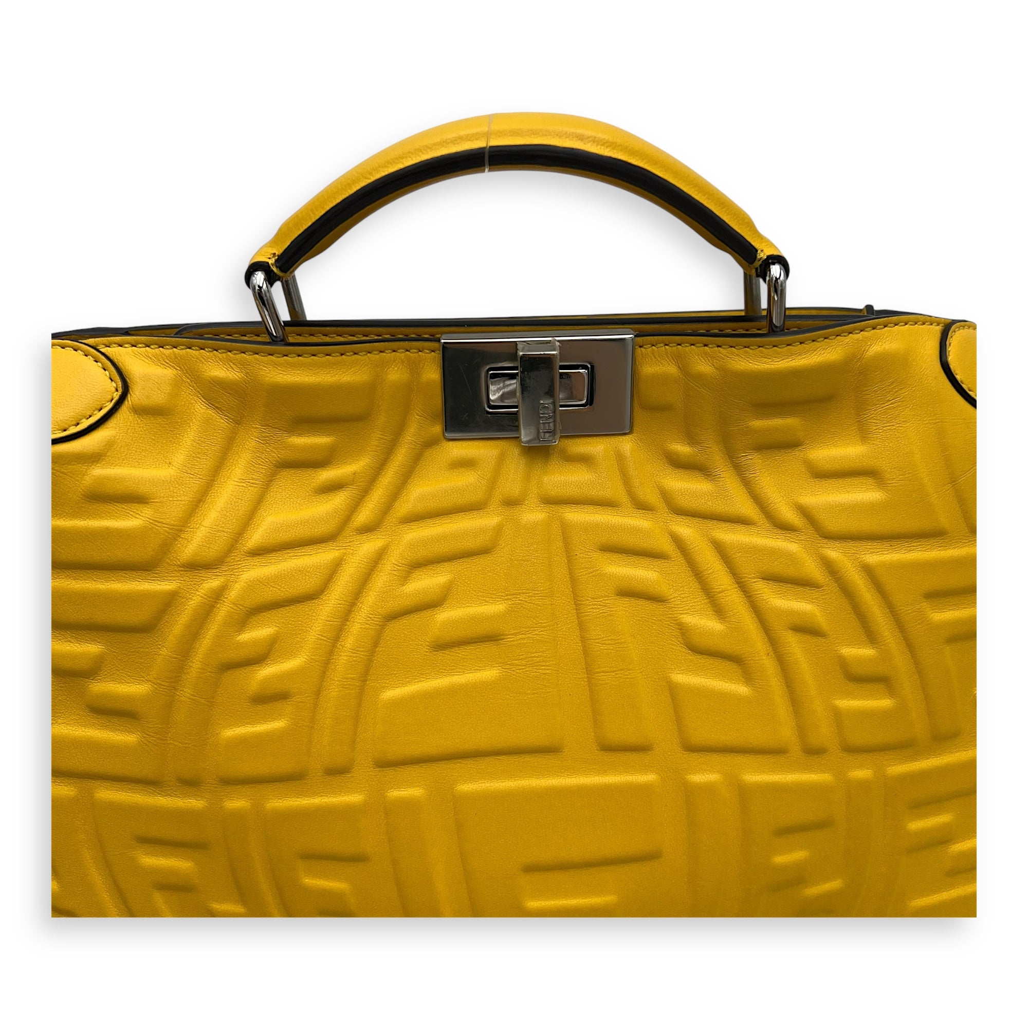 Fendi Peekaboo Top Handle Bag Yellow in Calfskin, Silver hardware_7