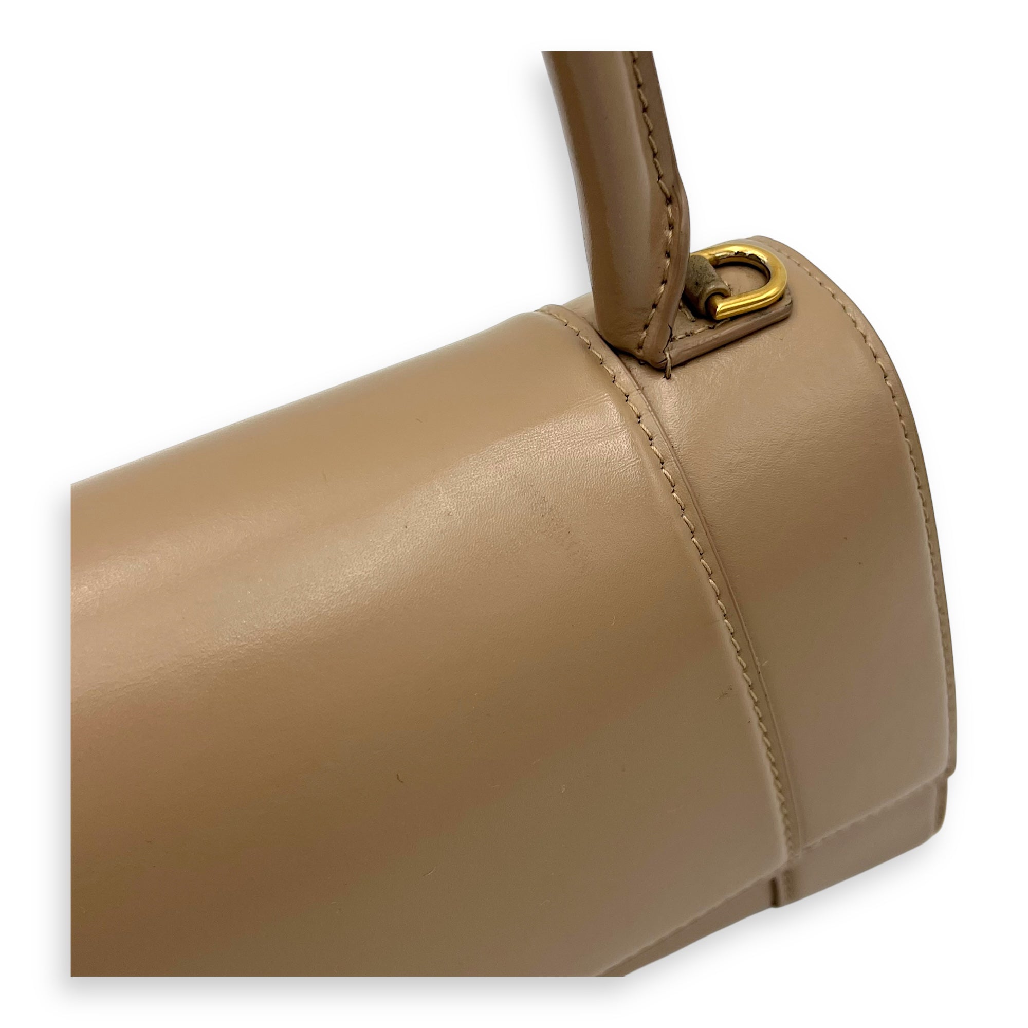 Balenciaga Hourglass Small Beige Top Handle Bag in Calfskin, Gold hardware_9