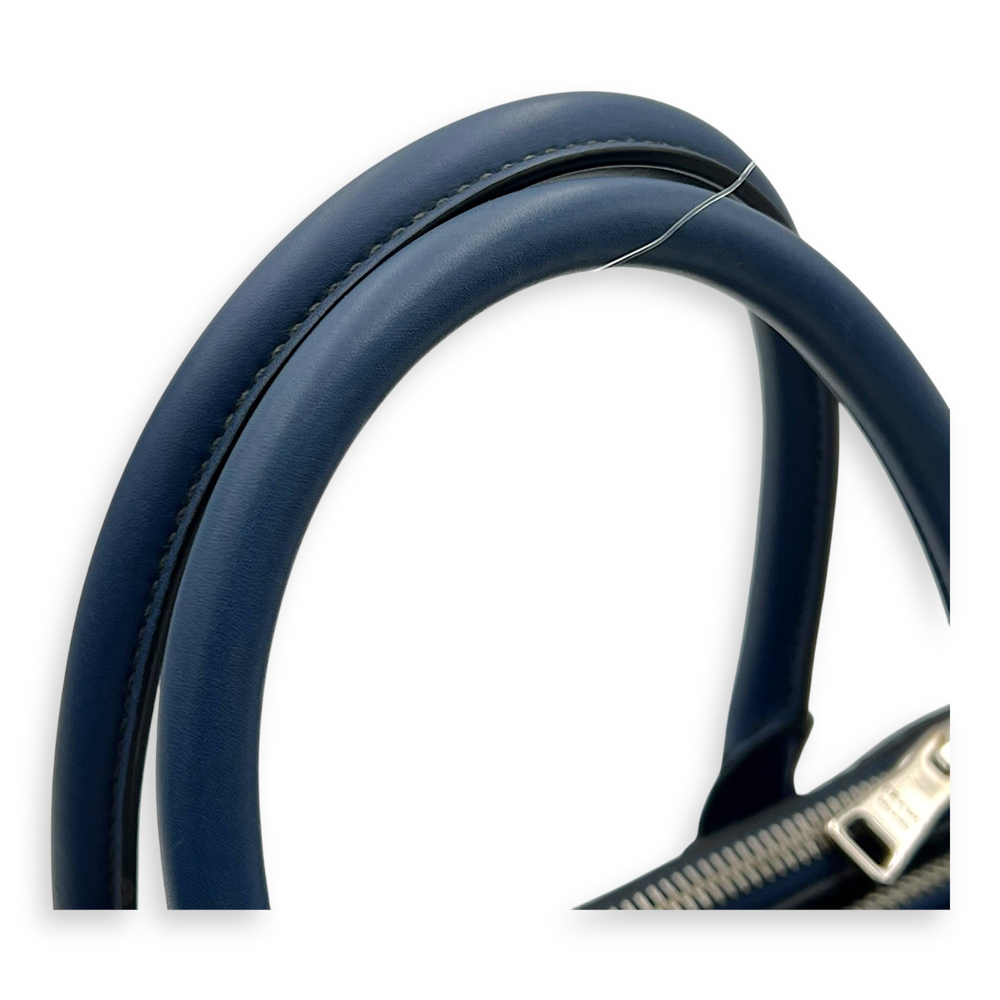 Prada Logo Top Handle Bag Blue in Calfskin, Gold hardware_9