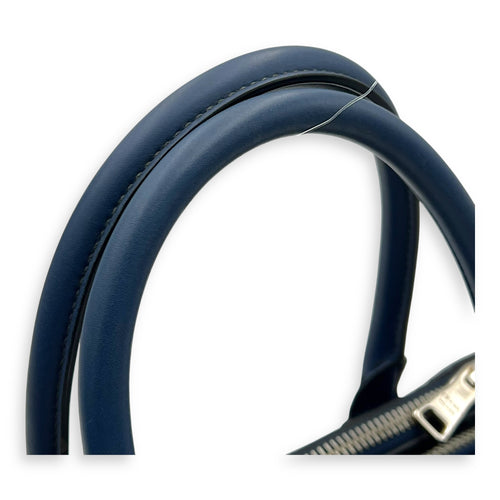 Prada Logo Top Handle Bag Blue in Calfskin, Gold hardware_9