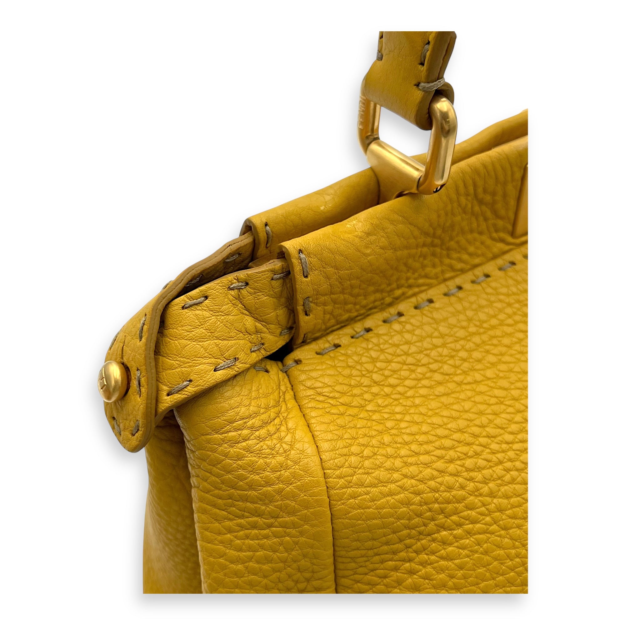 Fendi Peekaboo Top Handle Bag Yellow in Calfskin, Gold hardware_9
