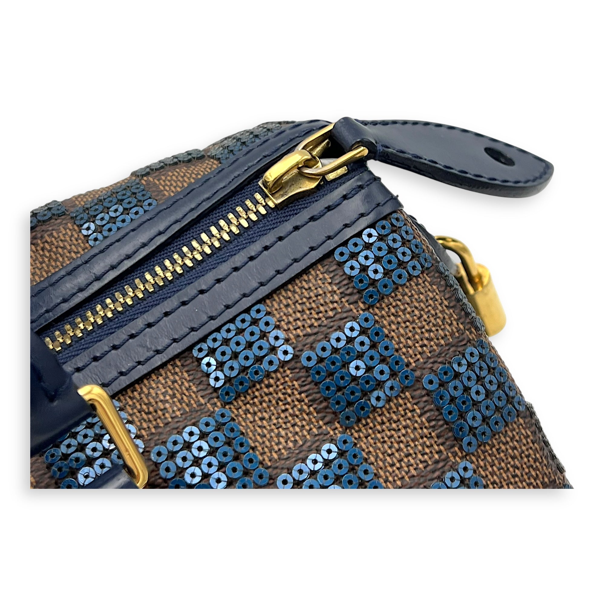Louis Vuitton Speedy 30 Brown Top Handle Bag in Damier Paillettes, Gold hardware_9