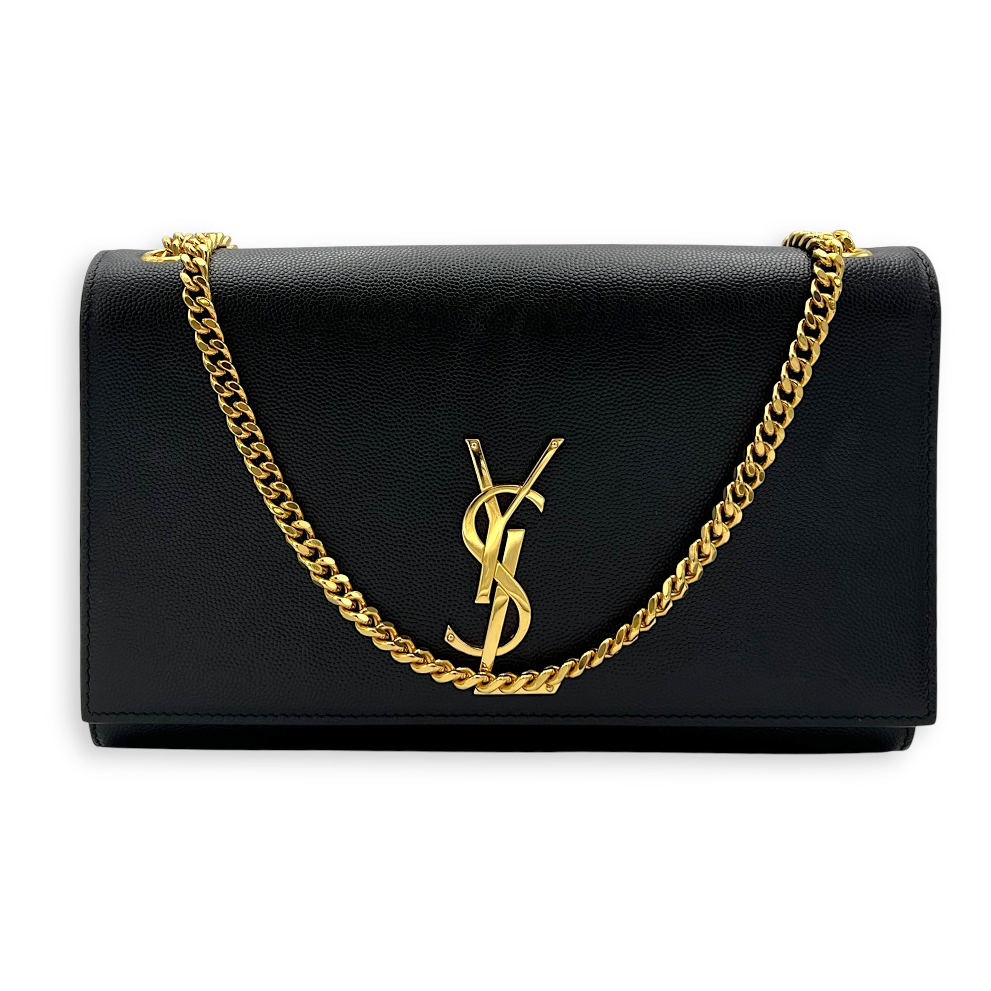 Saint Laurent Kate Black Wallet On Chain in Calfskin, Gold hardware_9