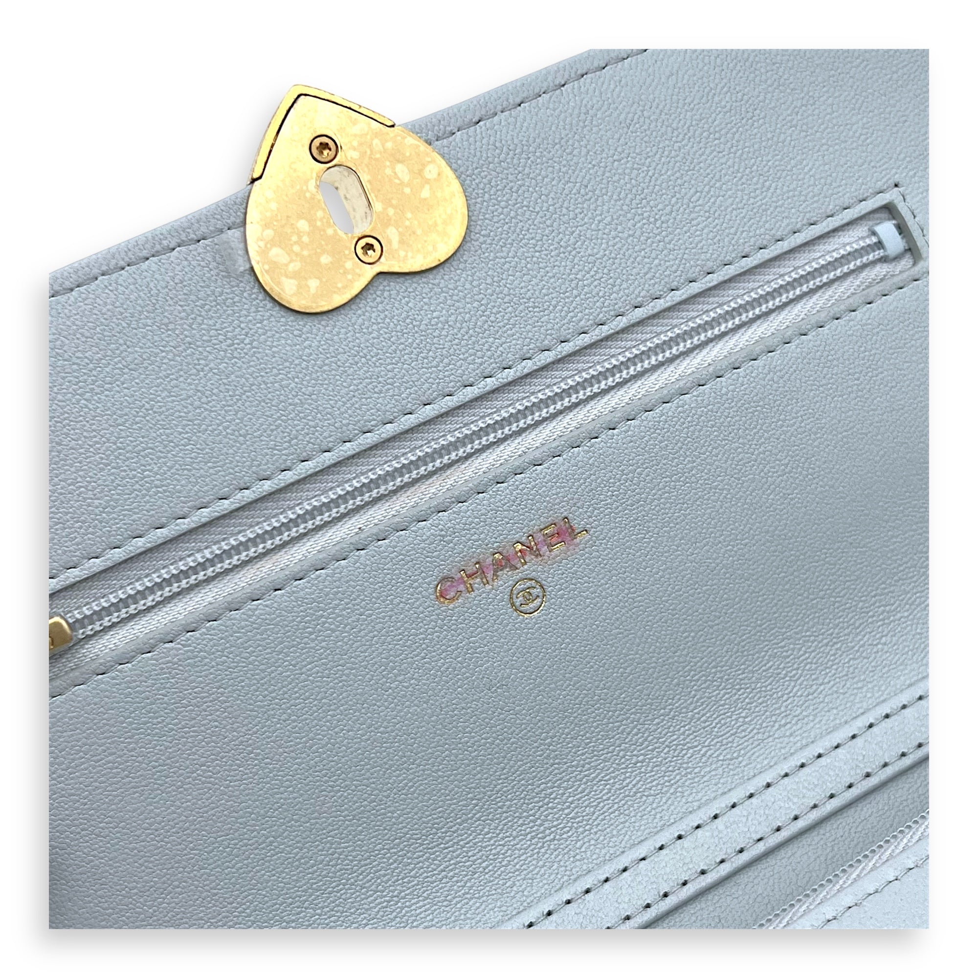 Chanel CC Wallet On Chain Blue in Lambskin, Gold hardware_9