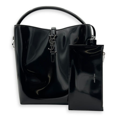 Saint Laurent Le 37 Bucket Bag Black in Patent Leather, Silver hardware_9