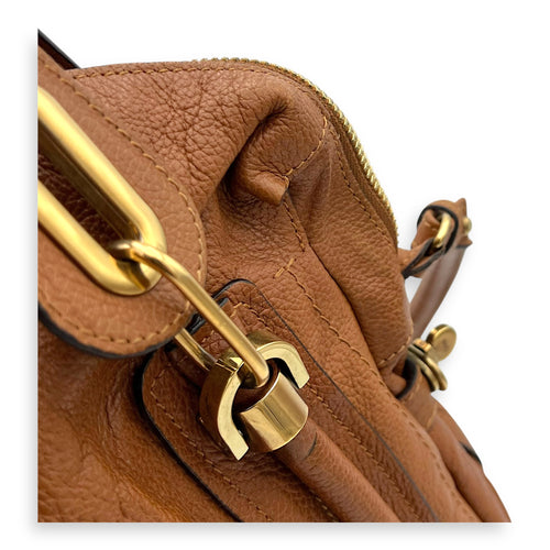 Chloé Paraty Large Brown Top Handle Bag in Calfskin, Gold hardware_9
