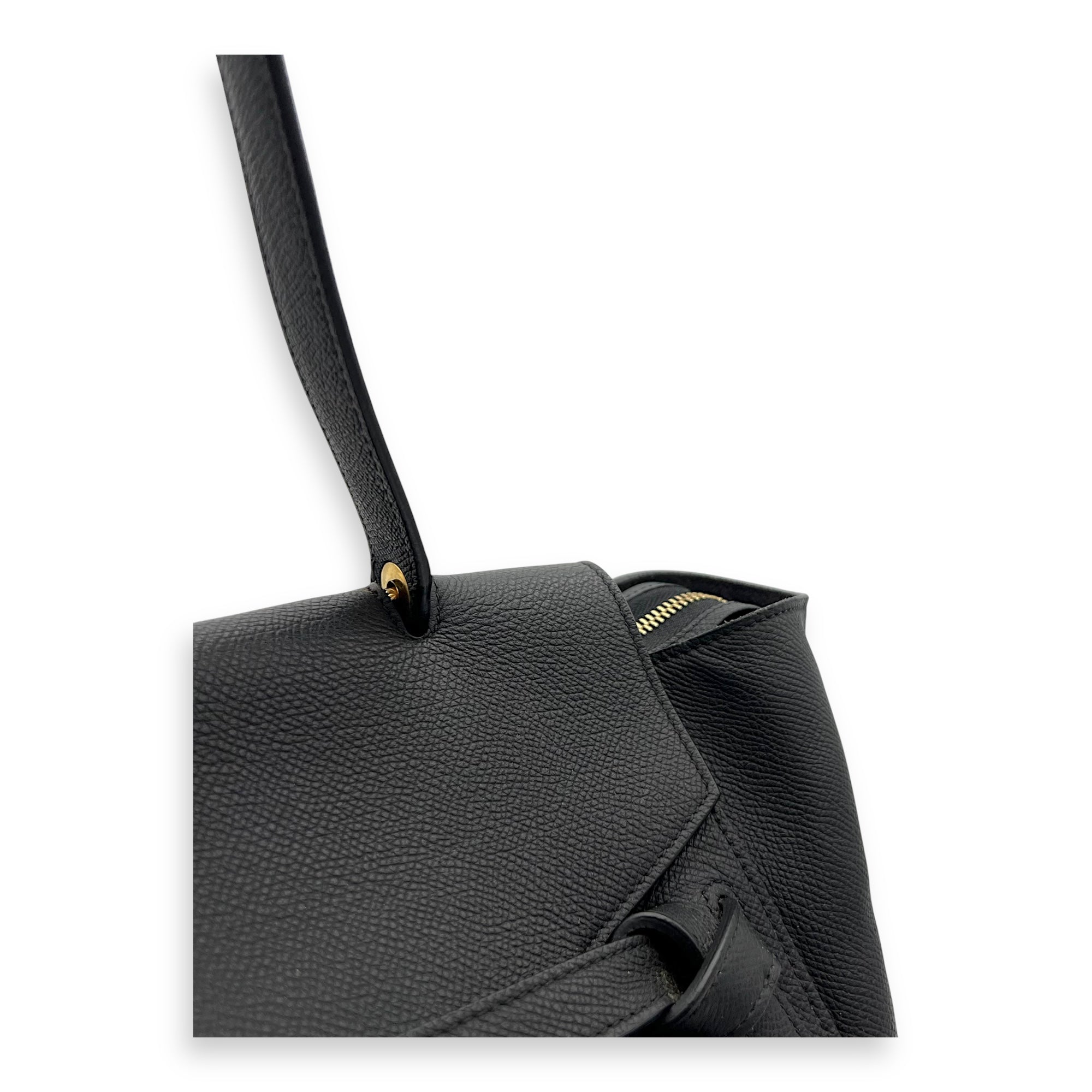 Celine Belt Small Black Top Handle Bag in Calfskin, Gold hardware_9