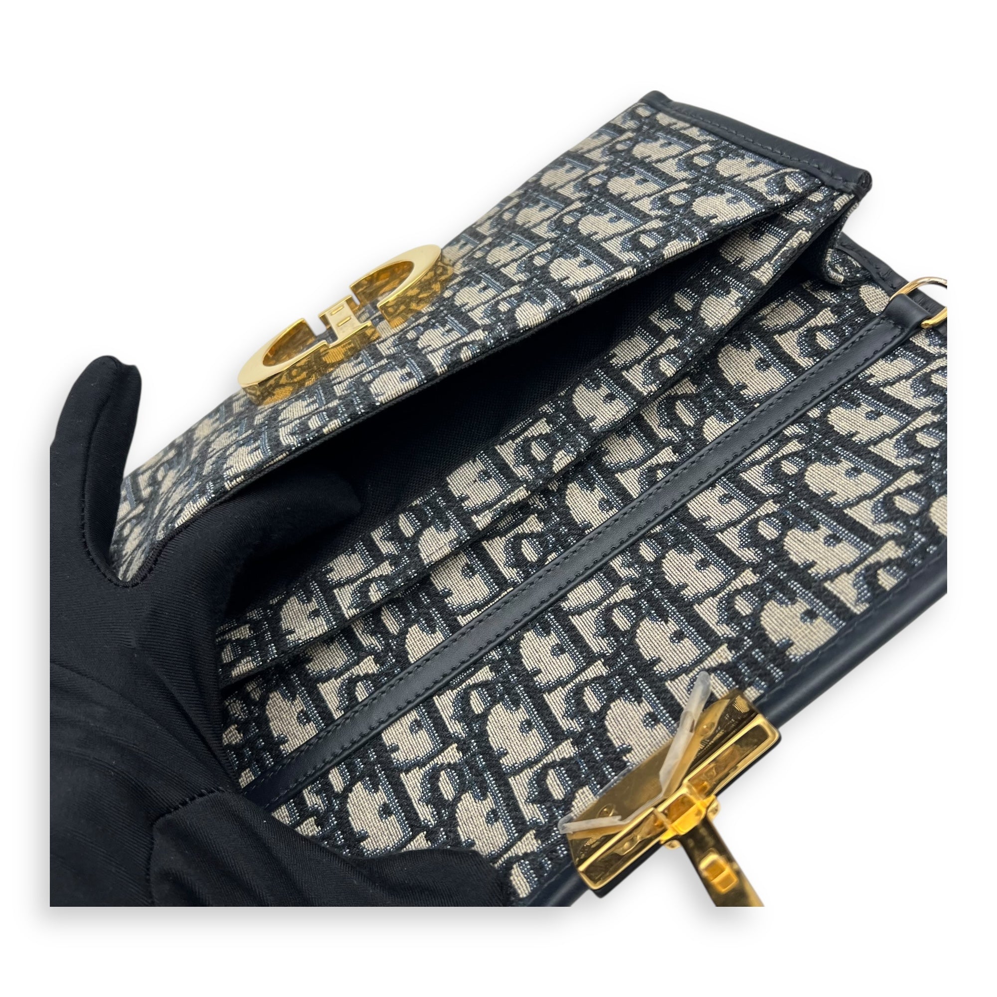 Christian Dior Montaigne Crossbody Bag Medium Blue in Canvas, Gold hardware_9