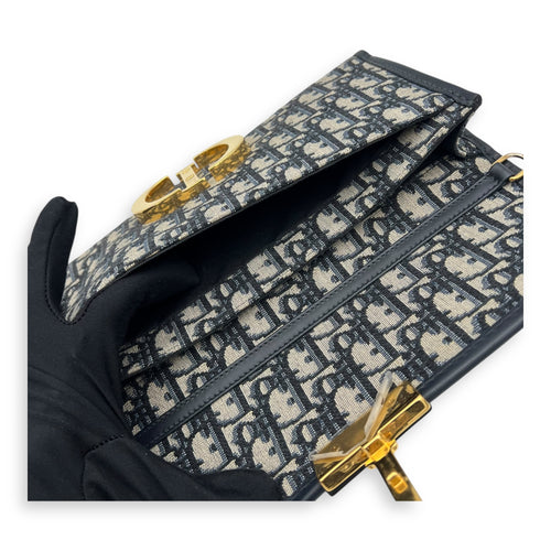 Christian Dior Montaigne Crossbody Bag Medium Blue in Canvas, Gold hardware_9