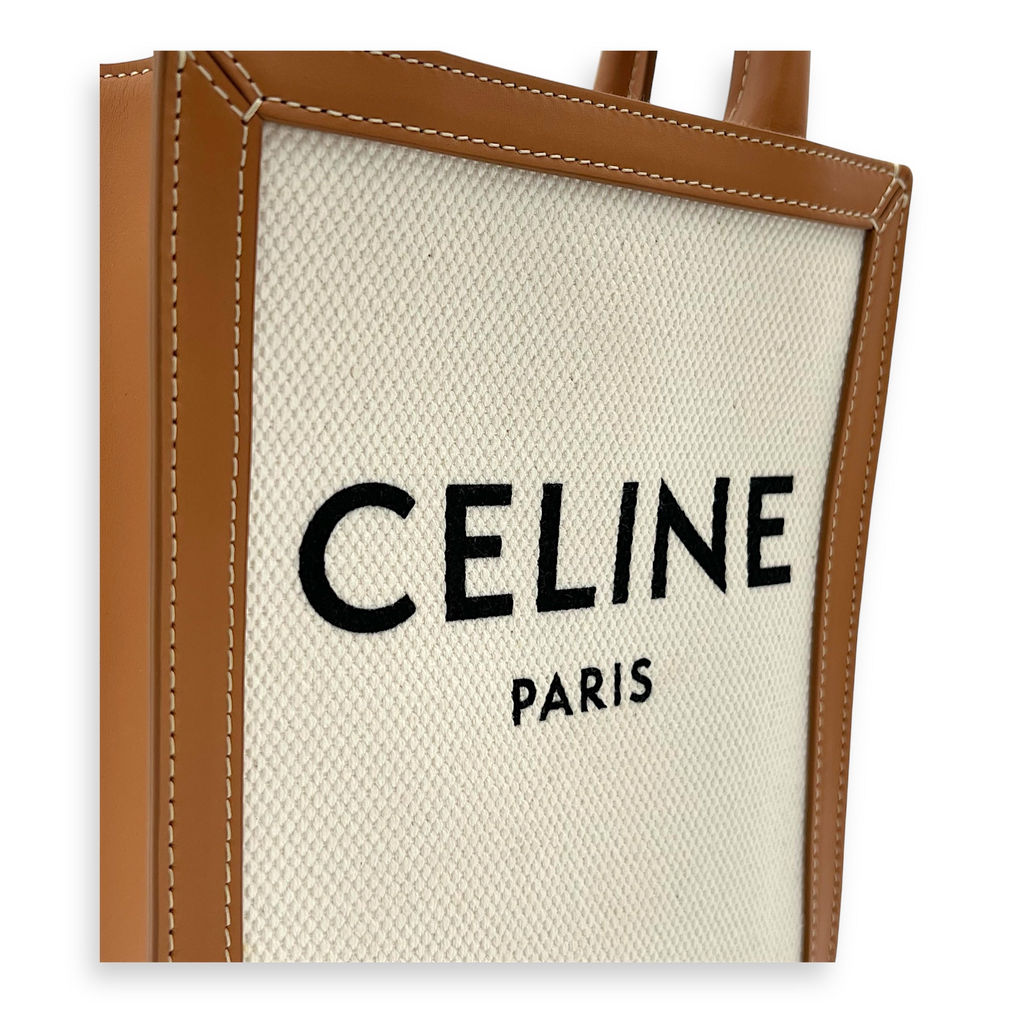 Celine Cabas Top Handle Bag Small Beige in Canvas, Gold hardware_9
