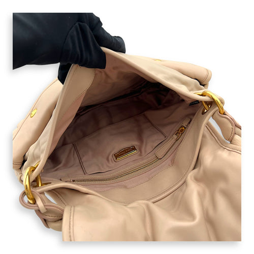 Miu Miu Gaufre Shoulder Bag Beige in Calfskin, Gold hardware_9