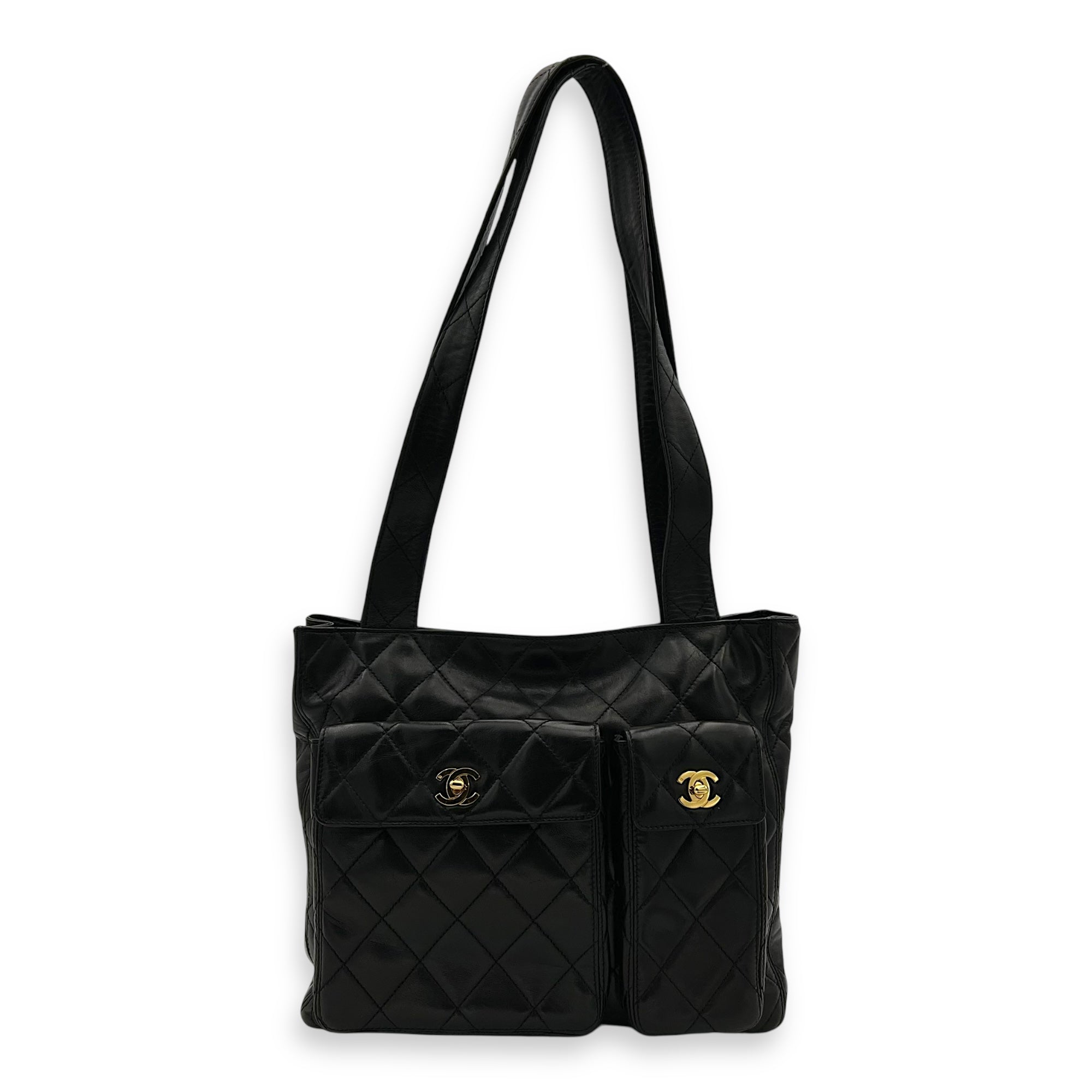 Chanel Vintage Turnlock Shoulder Bag Black in Lambskin, Gold hardware_9
