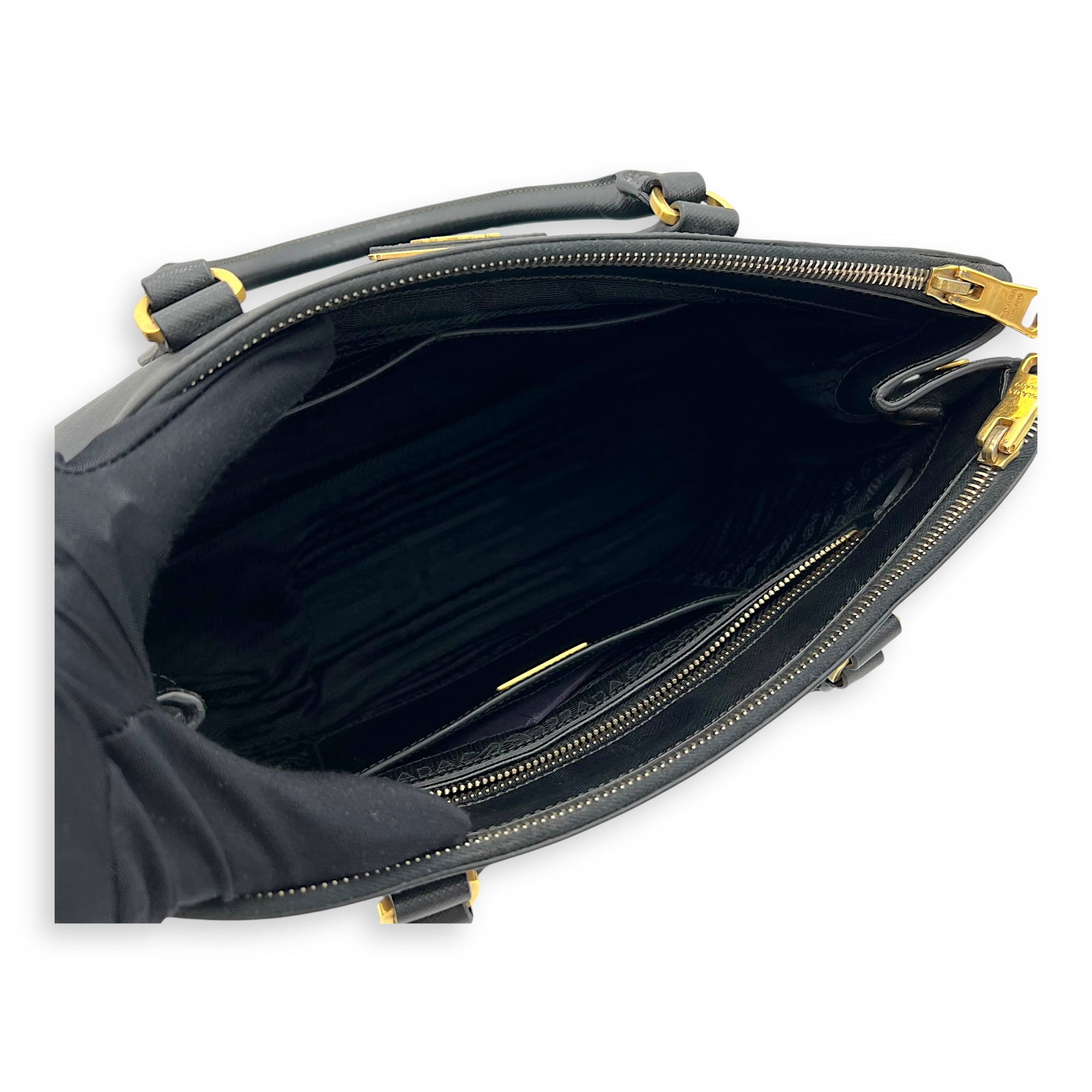 Prada Galleria Top Handle Bag Black in Saffiano Leather, Gold hardware_9