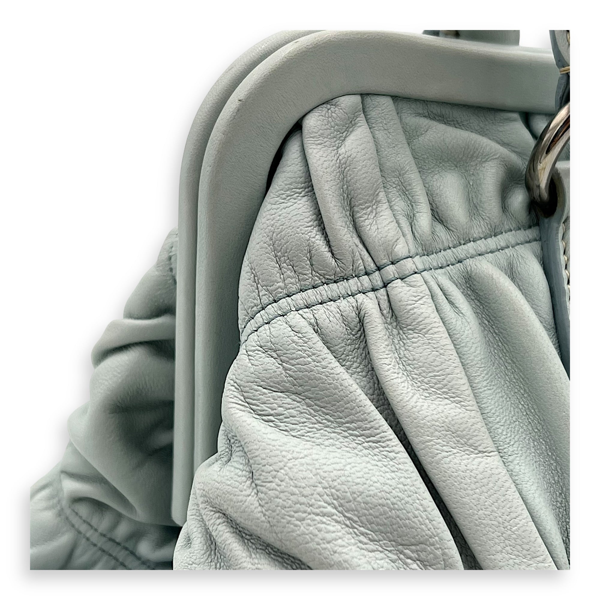 Prada Turnlock Top Handle Bag Blue in Calfskin, Silver hardware_9